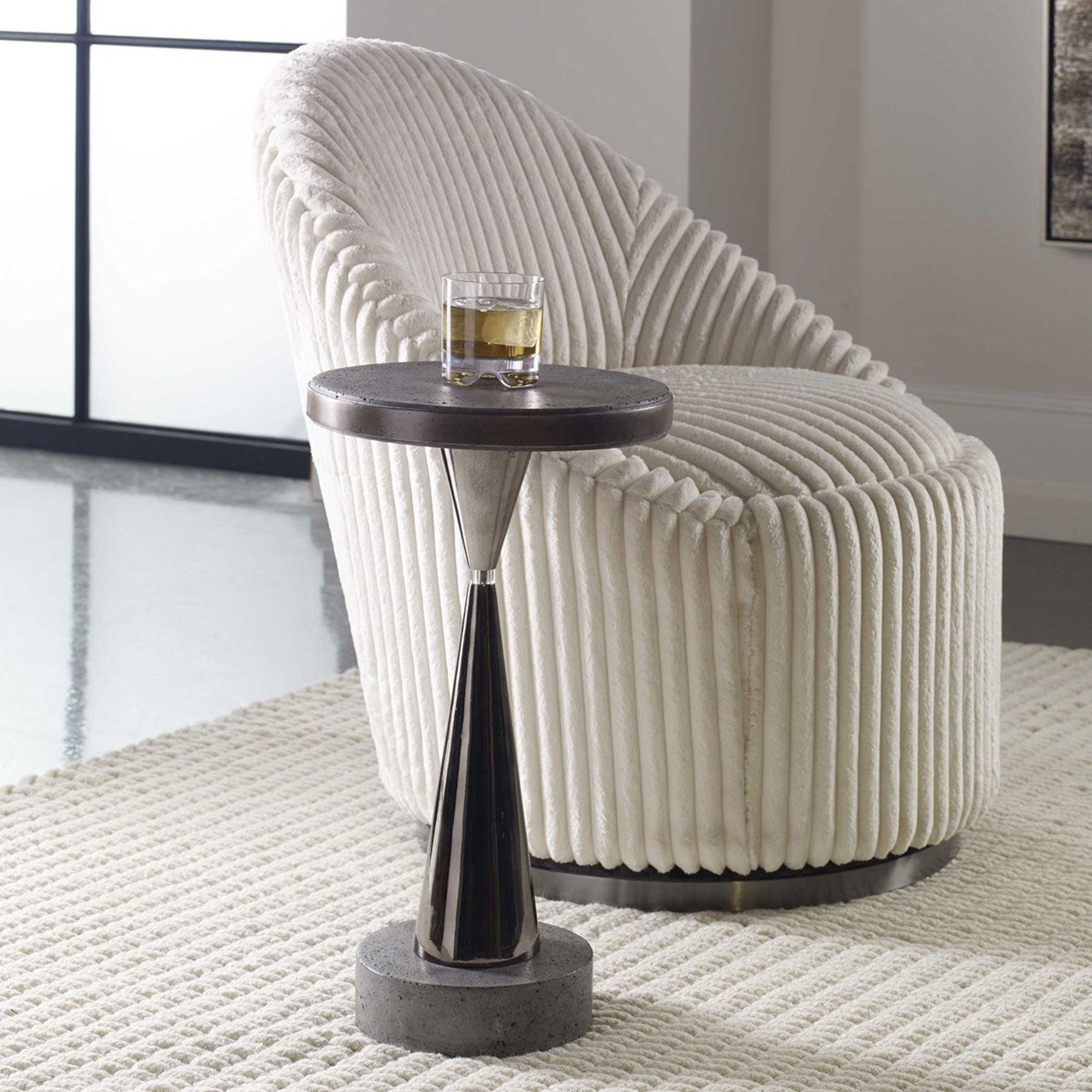 Uttermost Simons Aged Concrete Top With Black Nickel Base Modern Drink Table - Image 1