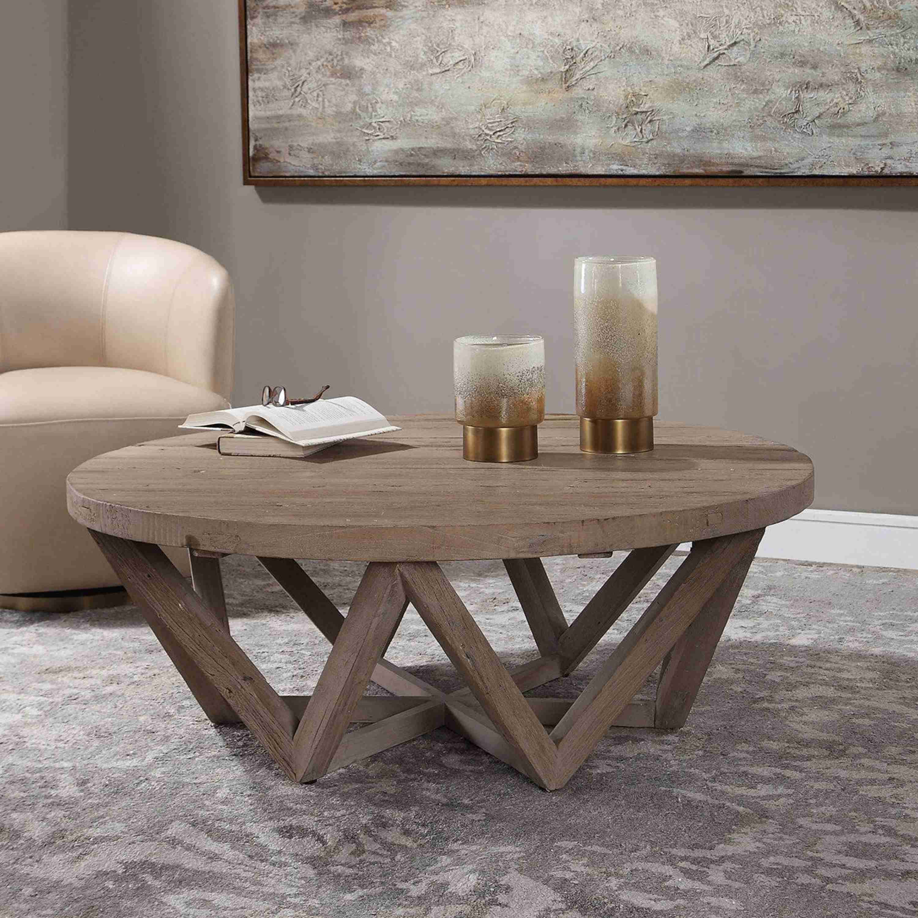 Uttermost Kendry Reclaimed Wood Rustic Modern Round Coffee Table - Image 2