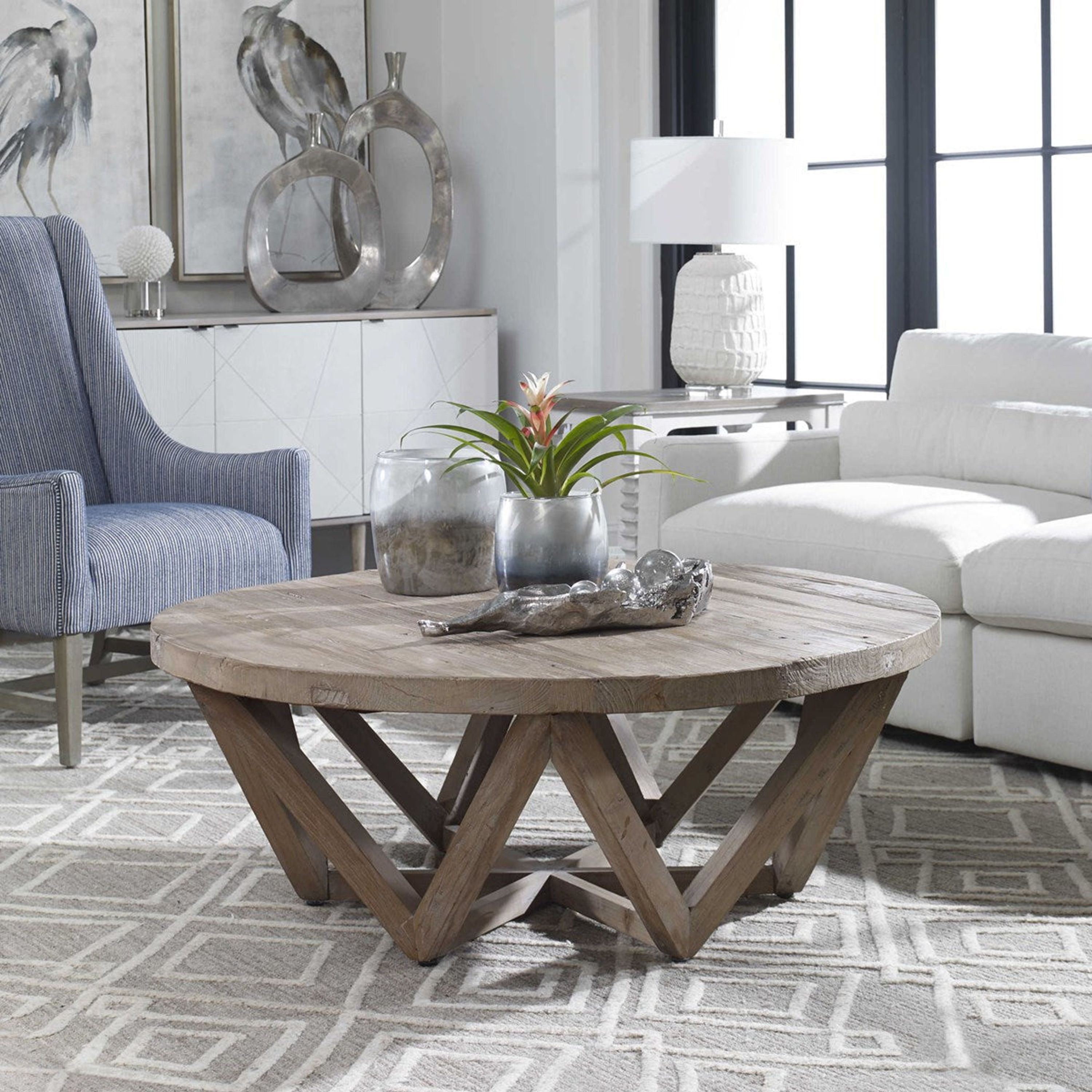 Uttermost Kendry Reclaimed Wood Rustic Modern Round Coffee Table - Image 3