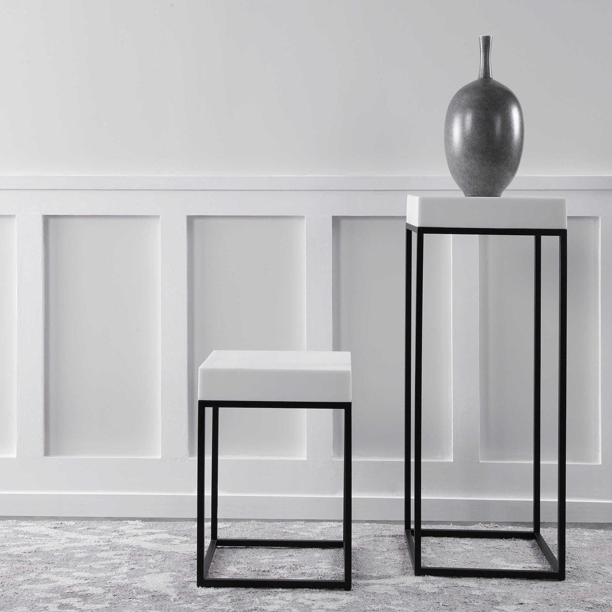 Uttermost Gambia White Top With Aged Black Metal Modern Square Plant Stand - Image 3
