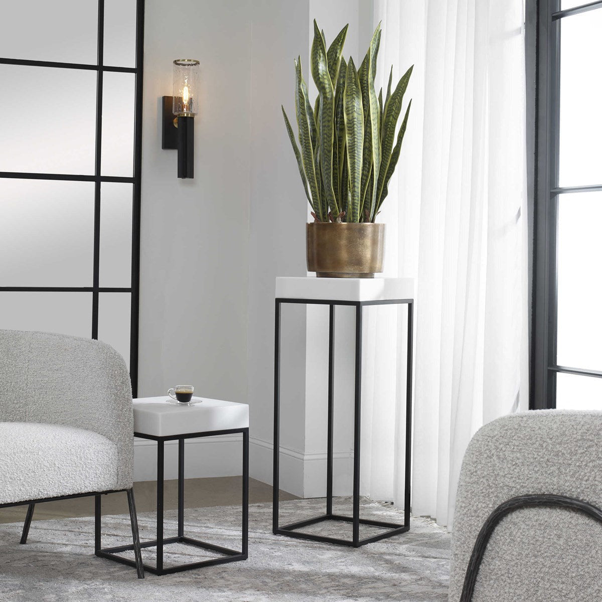 Uttermost Gambia White Top With Aged Black Metal Modern Square Accent Table - Image 2