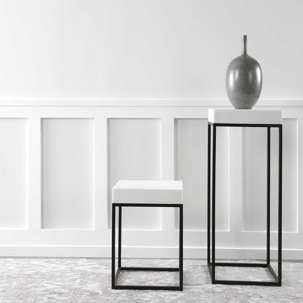 Uttermost Gambia White Top With Aged Black Metal Modern Square Accent Table - Image 3