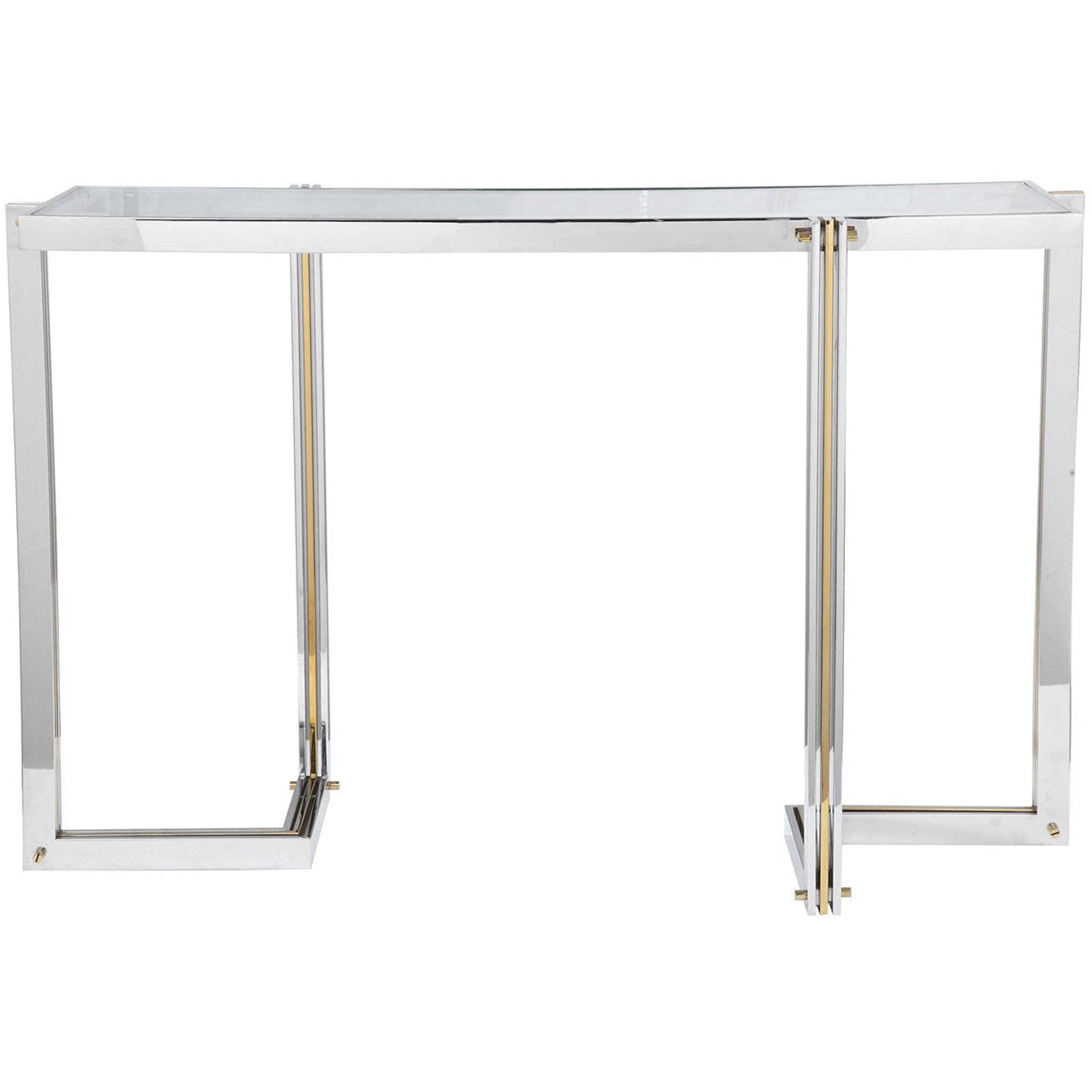 Uttermost Locke Glass Top With Polished Nickel and Gold Base Contemporary Console Table - Image 2