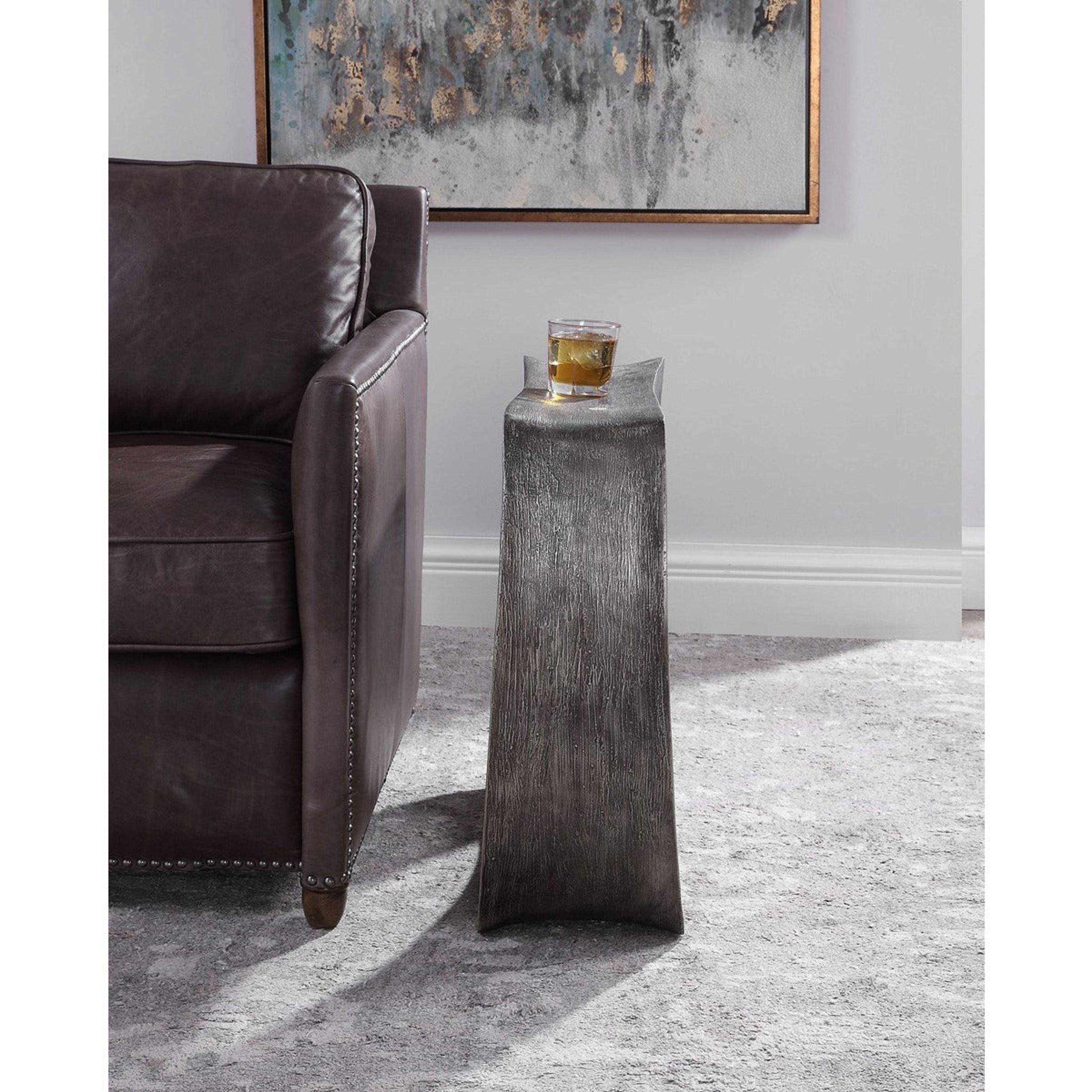 Uttermost Valira Textured Antique Silver Sculptural Modern Accent Table - Image 3