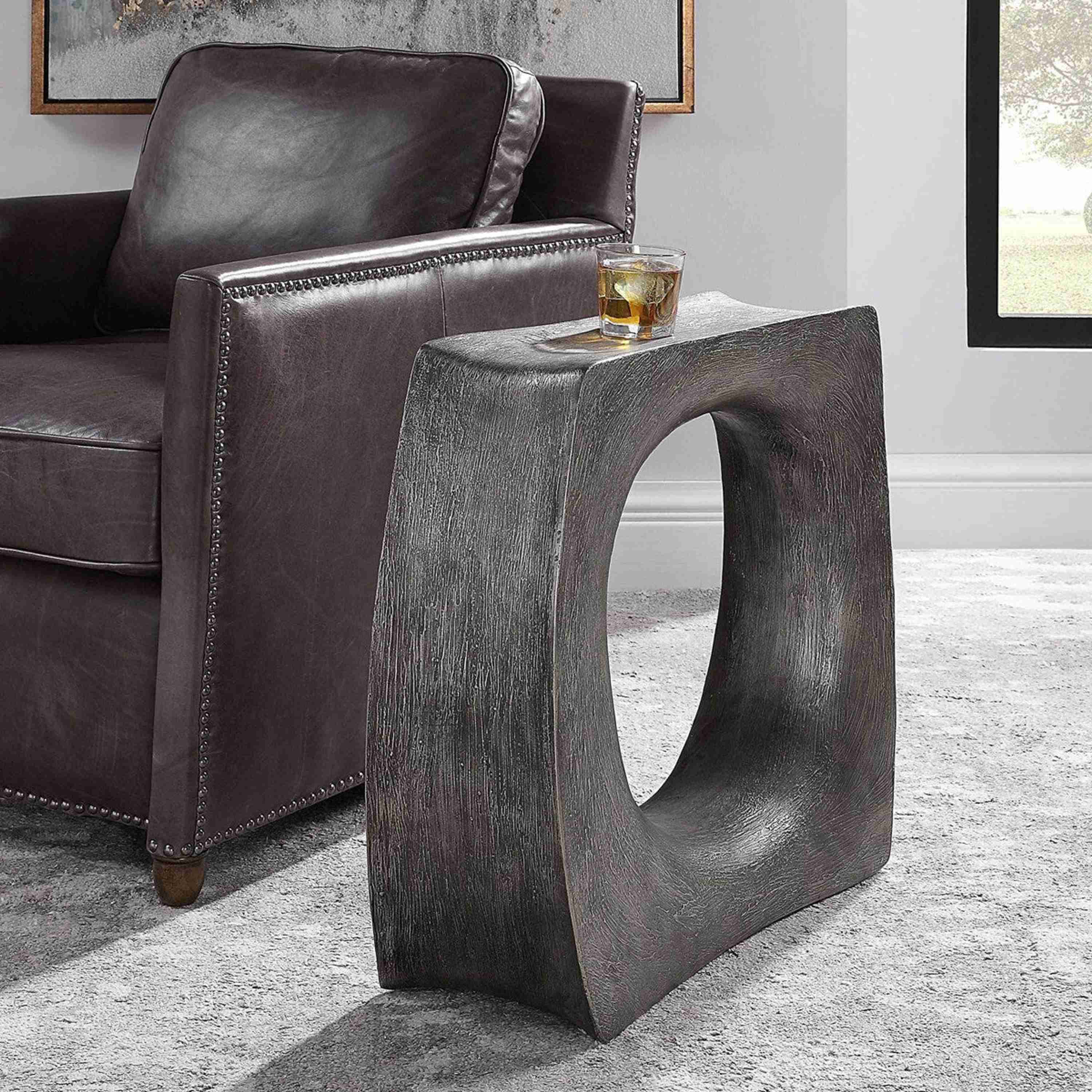 Uttermost Valira Textured Antique Silver Sculptural Modern Accent Table - Image 1