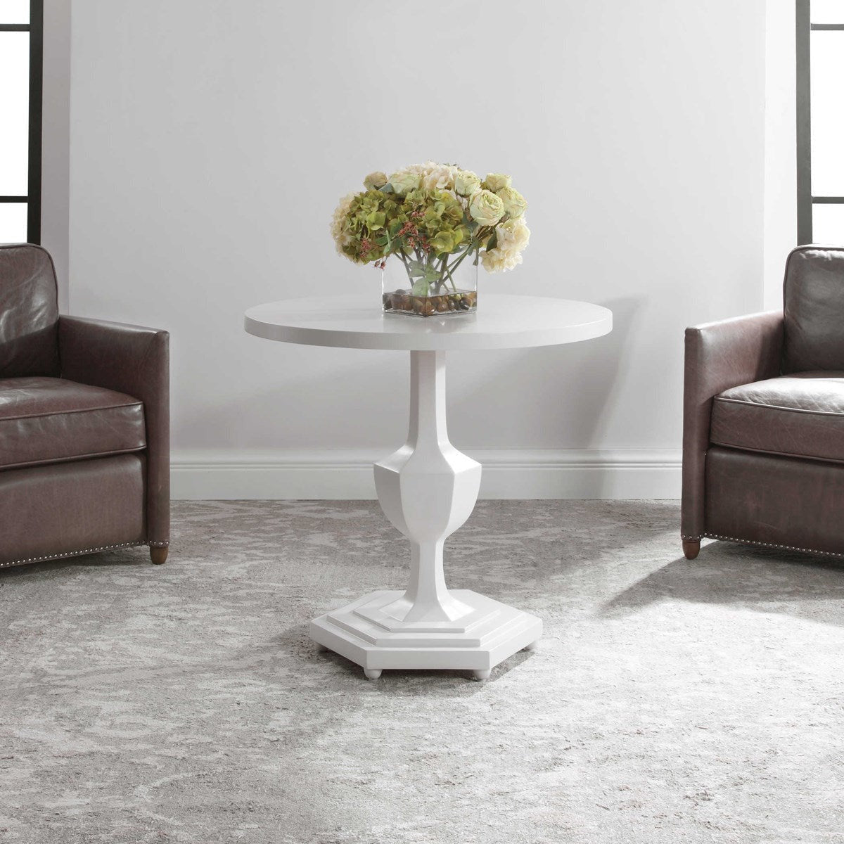Uttermost Kabarda Glossy White Wood Round Accent Table - Image 1
