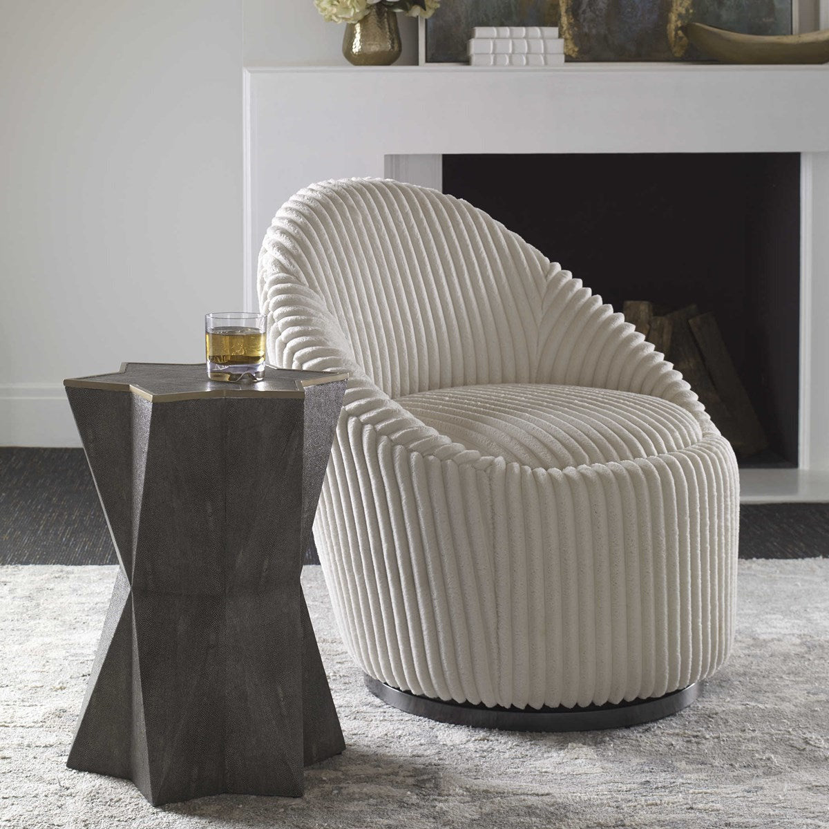 Uttermost Capella Charcoal Gray Faux Shagreen Wrap Modern Accent Table - Image 1