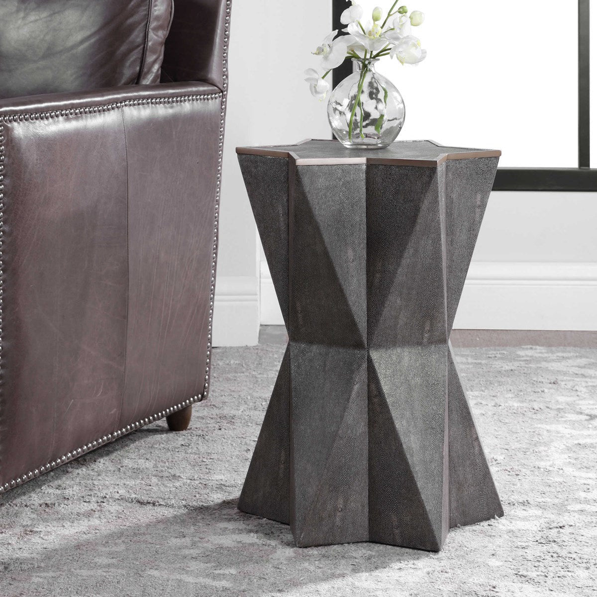 Uttermost Capella Charcoal Gray Faux Shagreen Wrap Modern Accent Table - Image 3