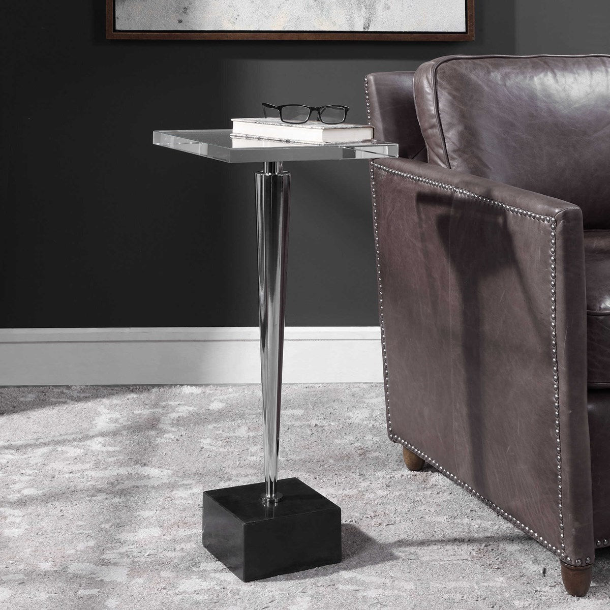 Uttermost Campeiro Crystal Top With Polished Nickel and Black Marble Modern Accent Drink Table - Image 1