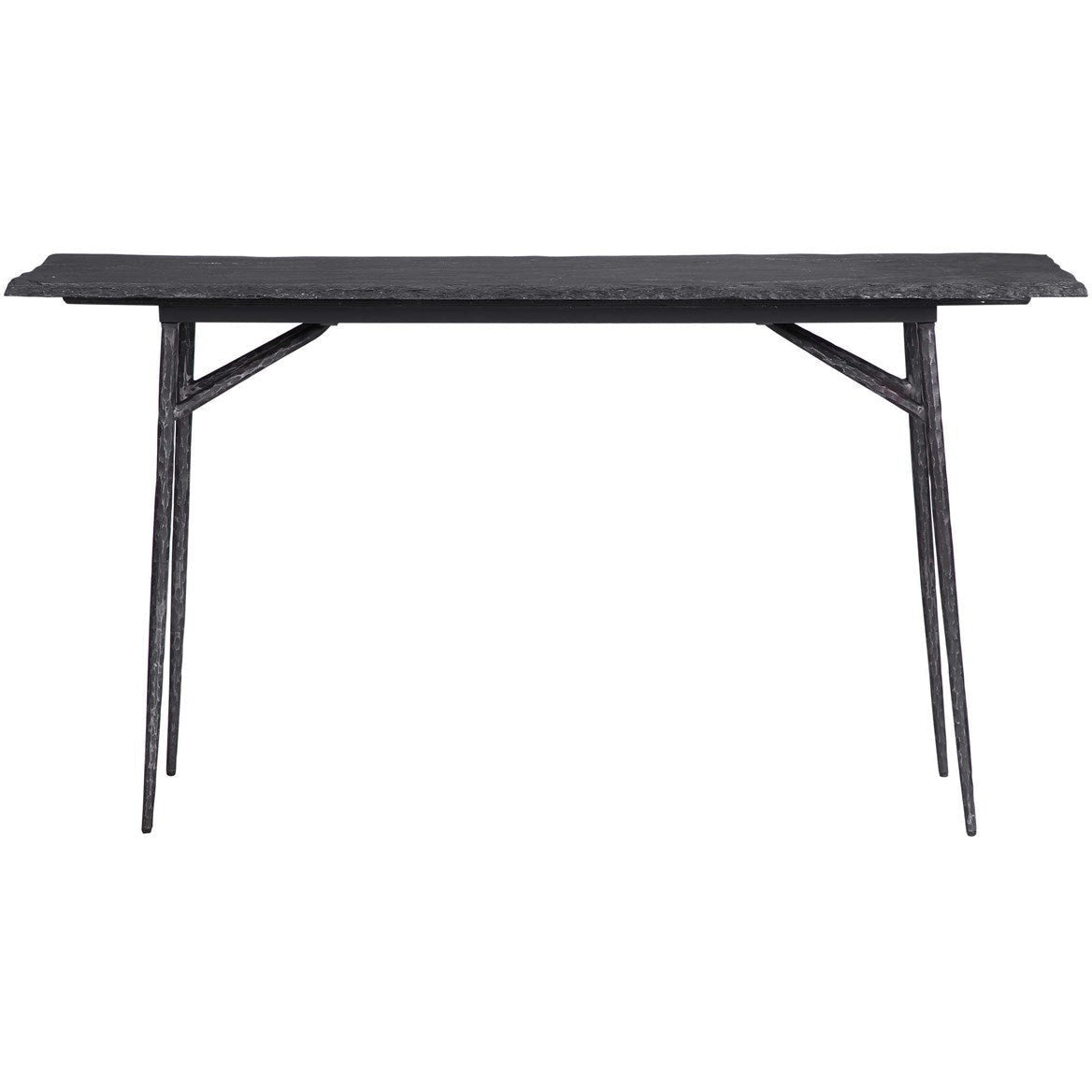 Uttermost Kaduna Textured Black Slate Top With Aged Black Iron Rustic Modern Console Table - Image 3