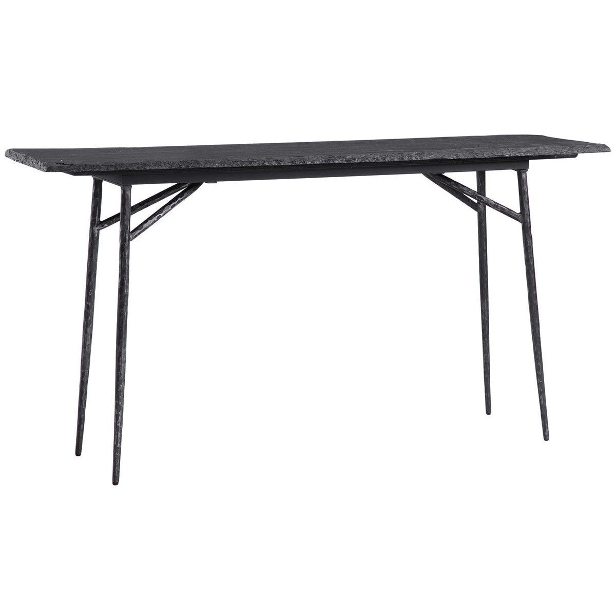 Uttermost Kaduna Textured Black Slate Top With Aged Black Iron Rustic Modern Console Table - Image 1