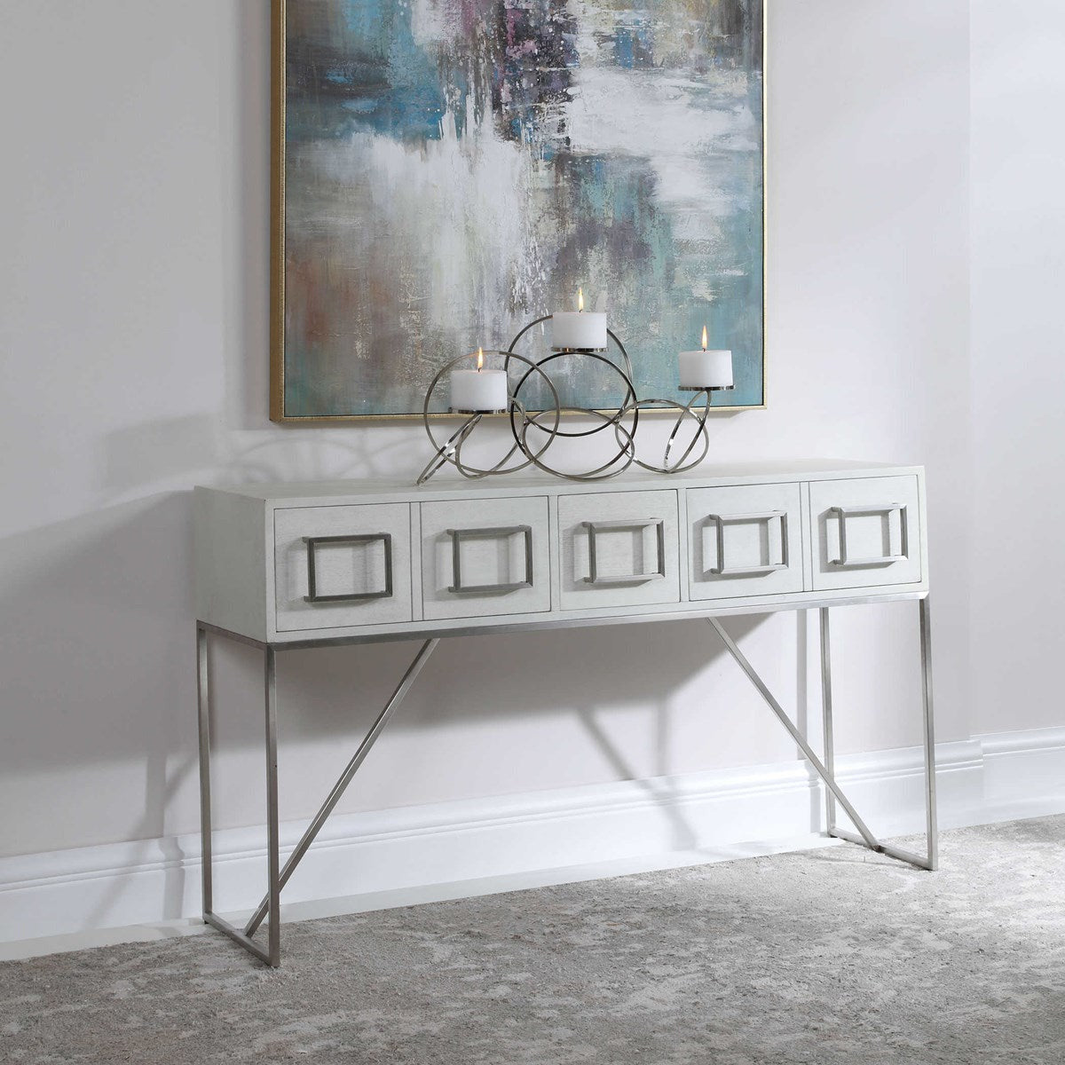 Uttermost Abaya White With Gray Distressing Modern Console Table - Image 1
