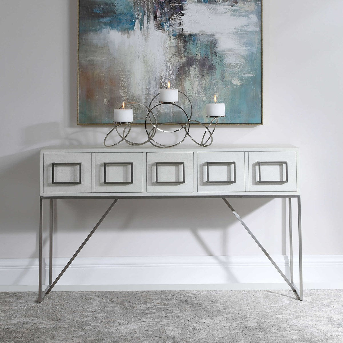 Uttermost Abaya White With Gray Distressing Modern Console Table - Image 3