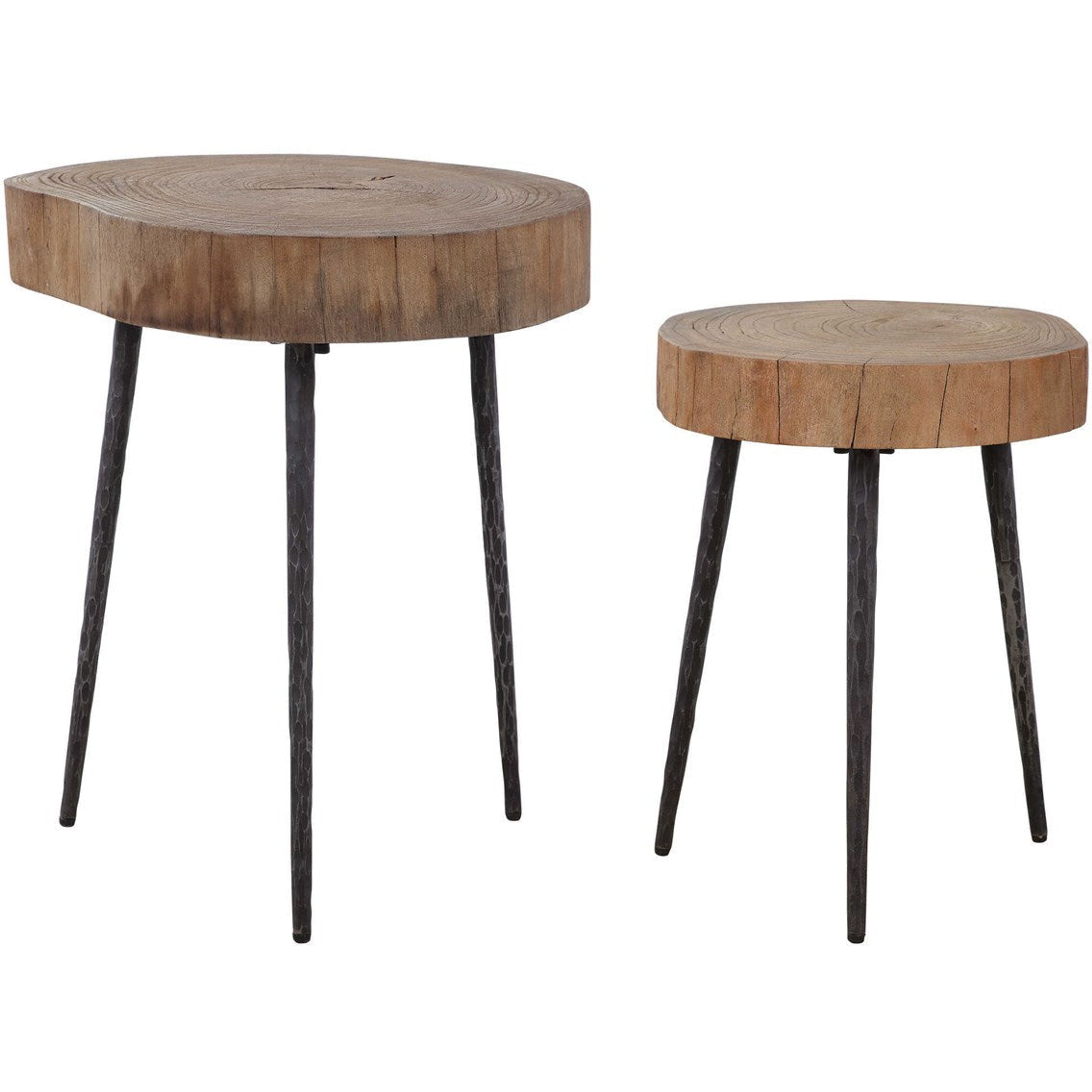 Uttermost Samba Reclaimed Elm Wood Tops With Aged Steel Finished Iron Rustic Modern Set of 2 Nesting Tables - Image 2
