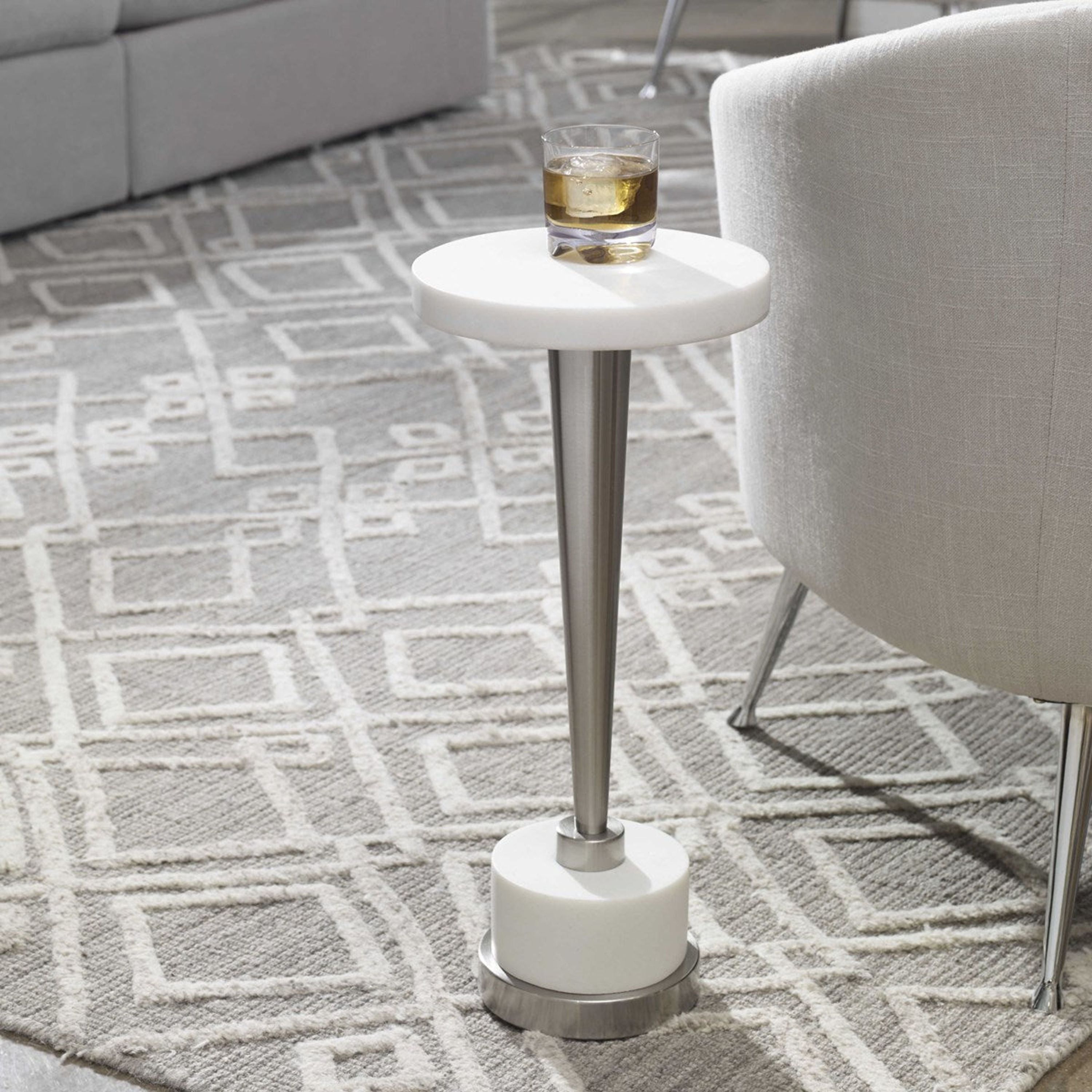 Uttermost Masika White Marble Top With Brushed Nickel Modern Drink Table - Image 1