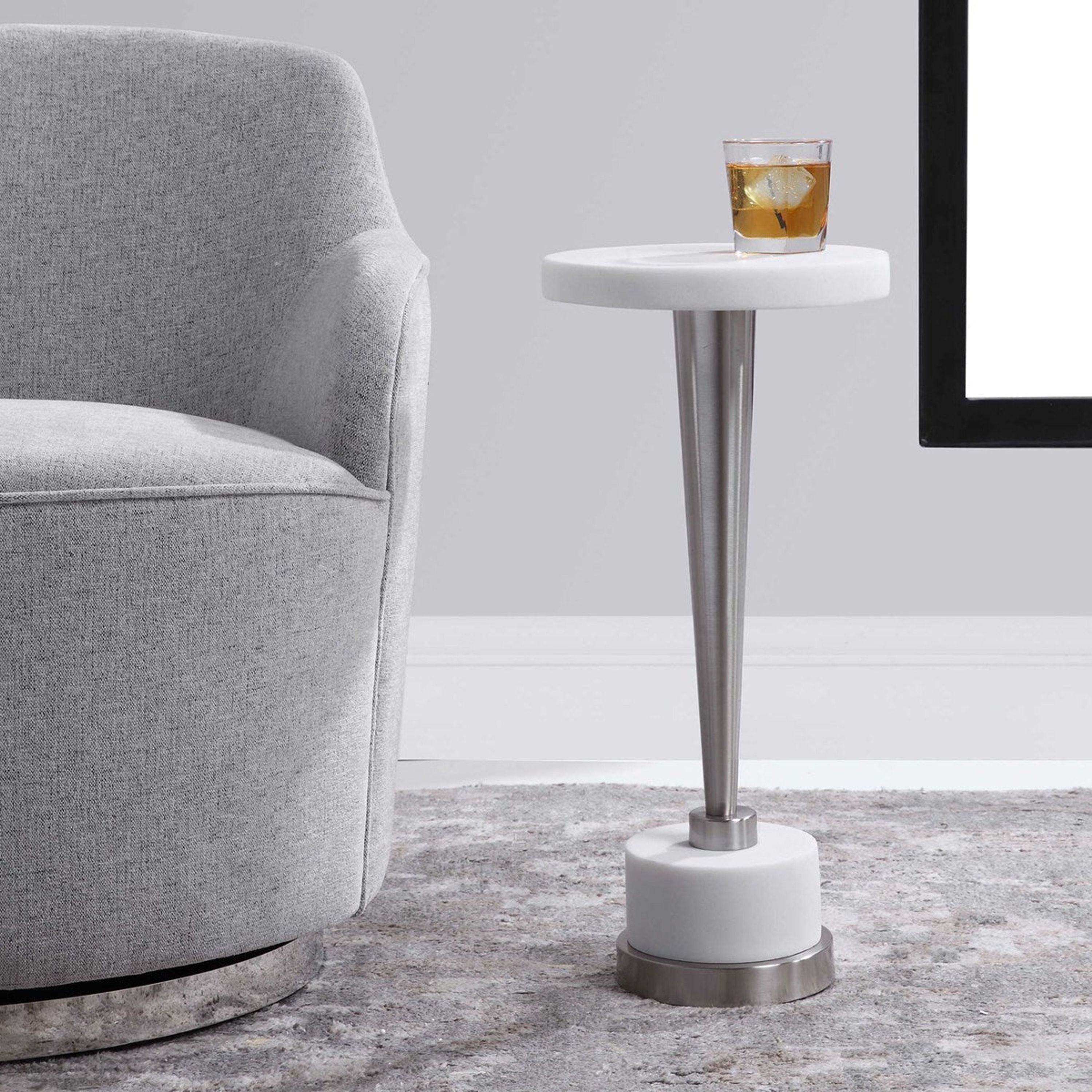 Uttermost Masika White Marble Top With Brushed Nickel Modern Drink Table - Image 3