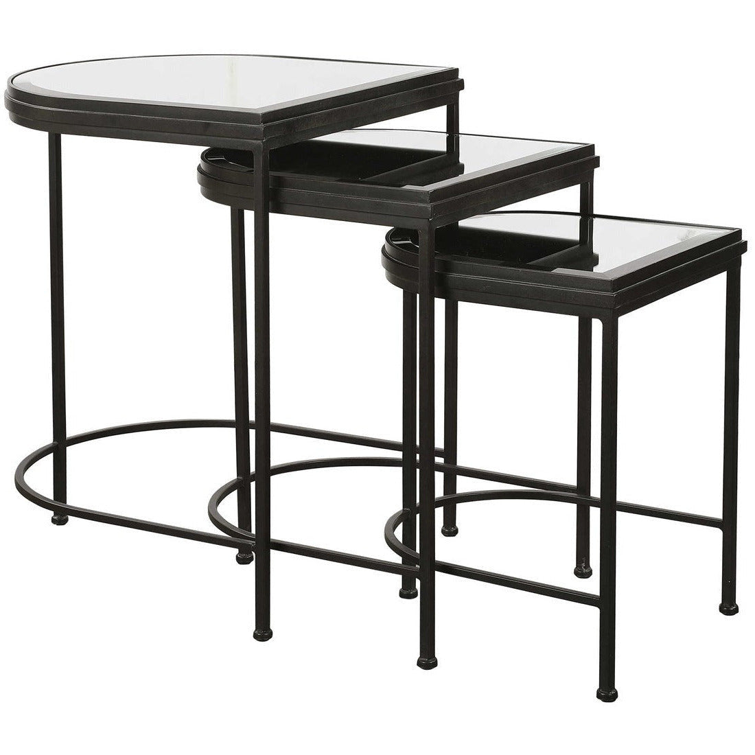 Uttermost India Mirrored Top With Matte Black Iron Set of 3 Nesting Tables - Image 3