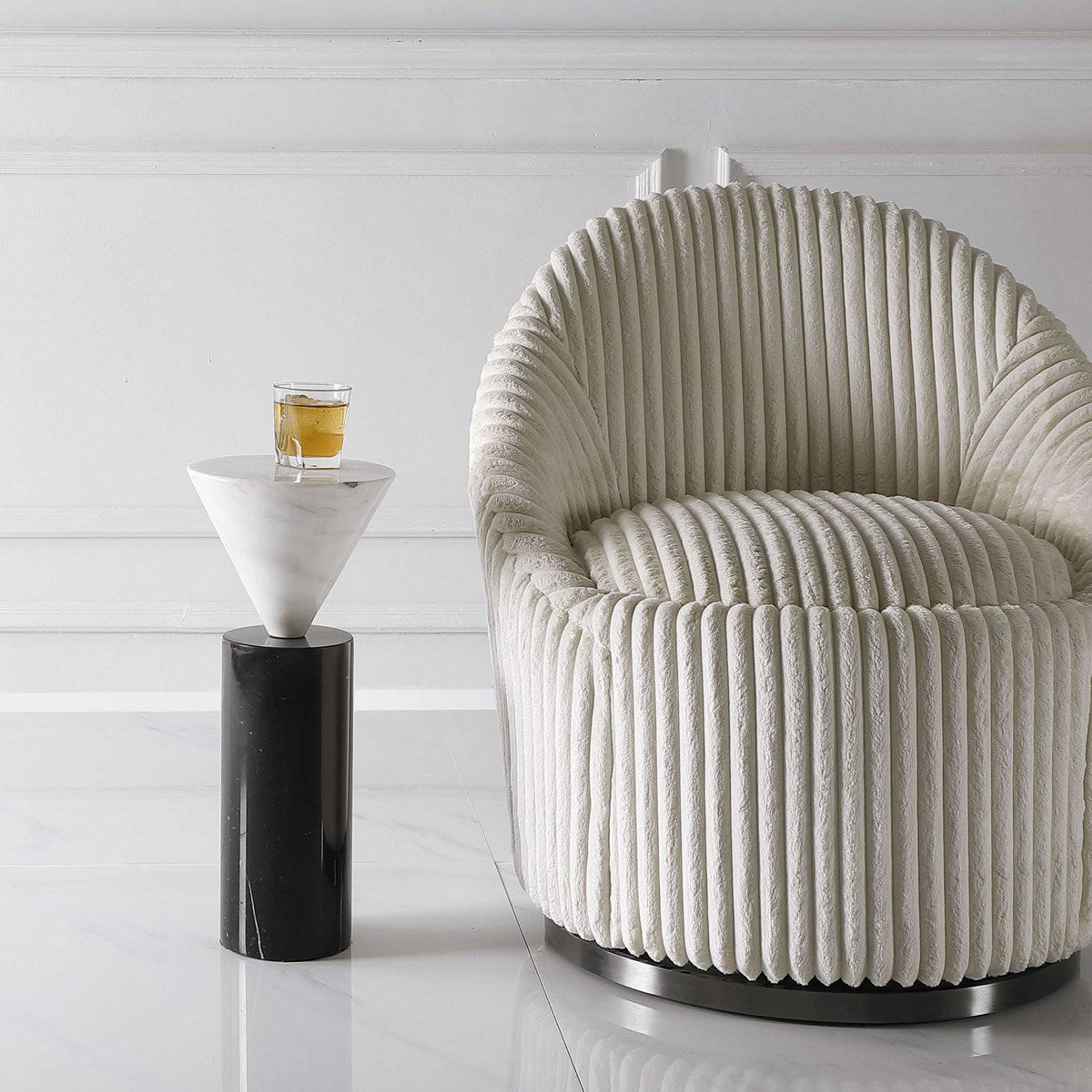 Uttermost Top Hat Black and White Marble Modern Drink Table