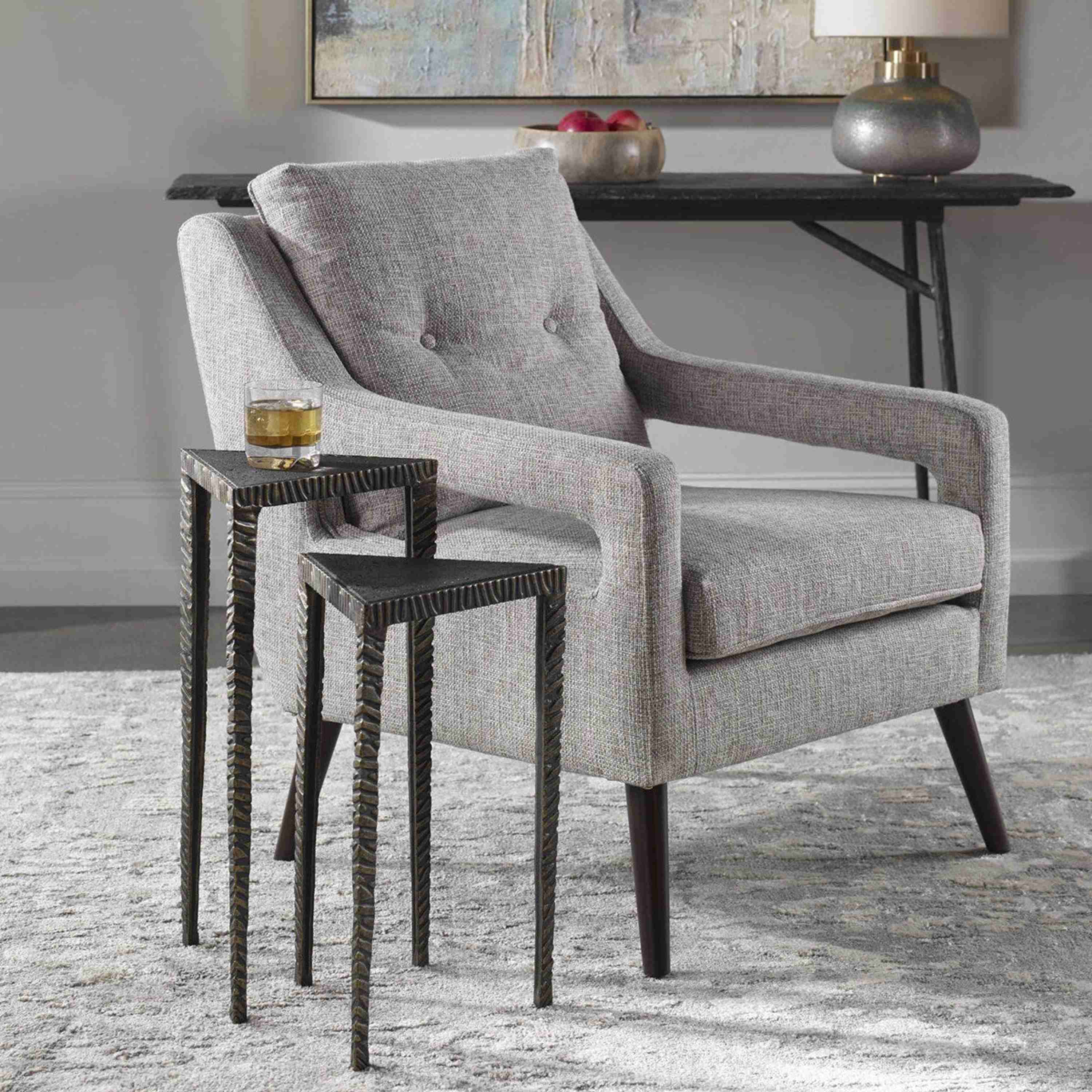 Uttermost Samira Black Stone Top With Black Iron Set of 2 Modern Nesting Tables - Image 1