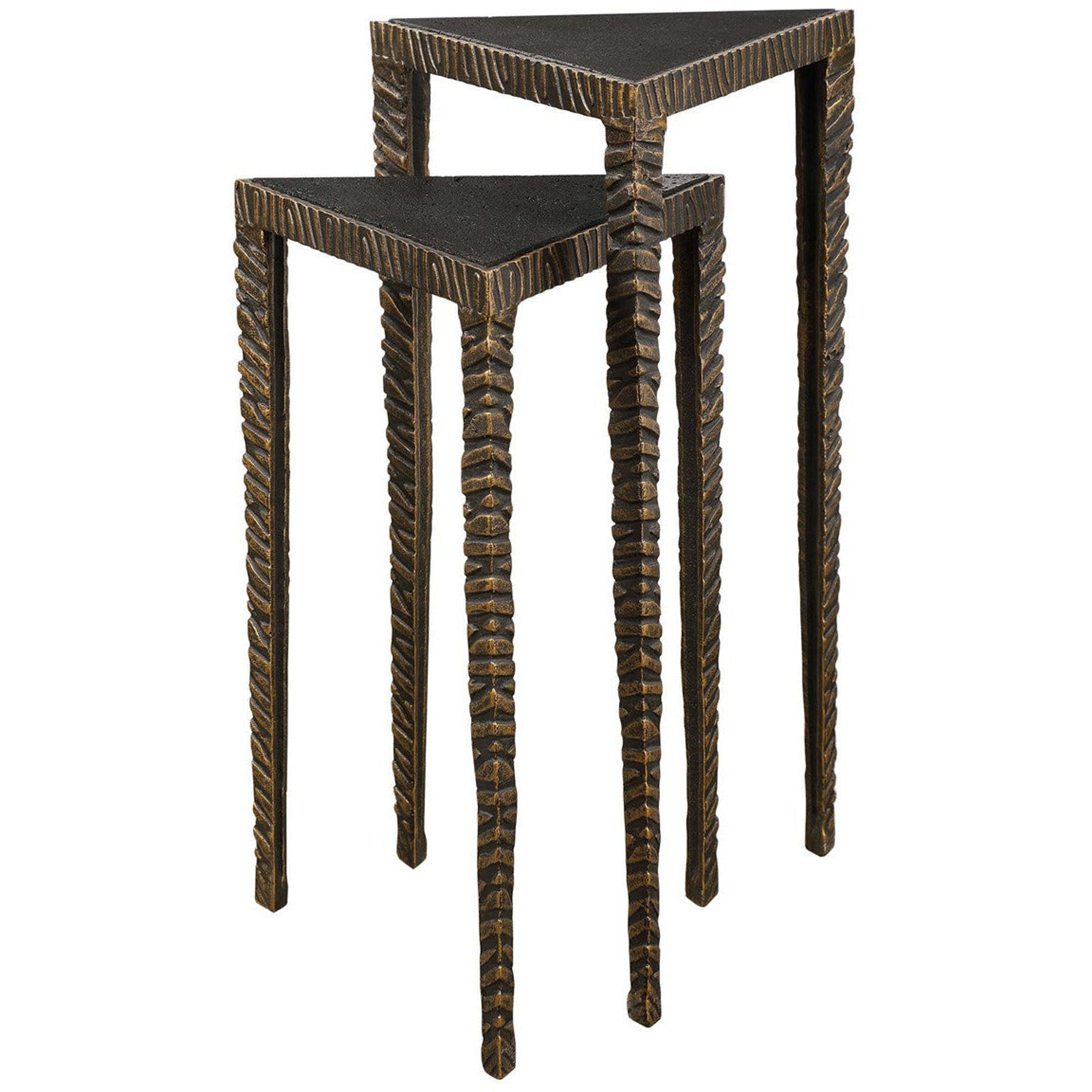 Uttermost Samira Black Stone Top With Black Iron Set of 2 Modern Nesting Tables - Image 2