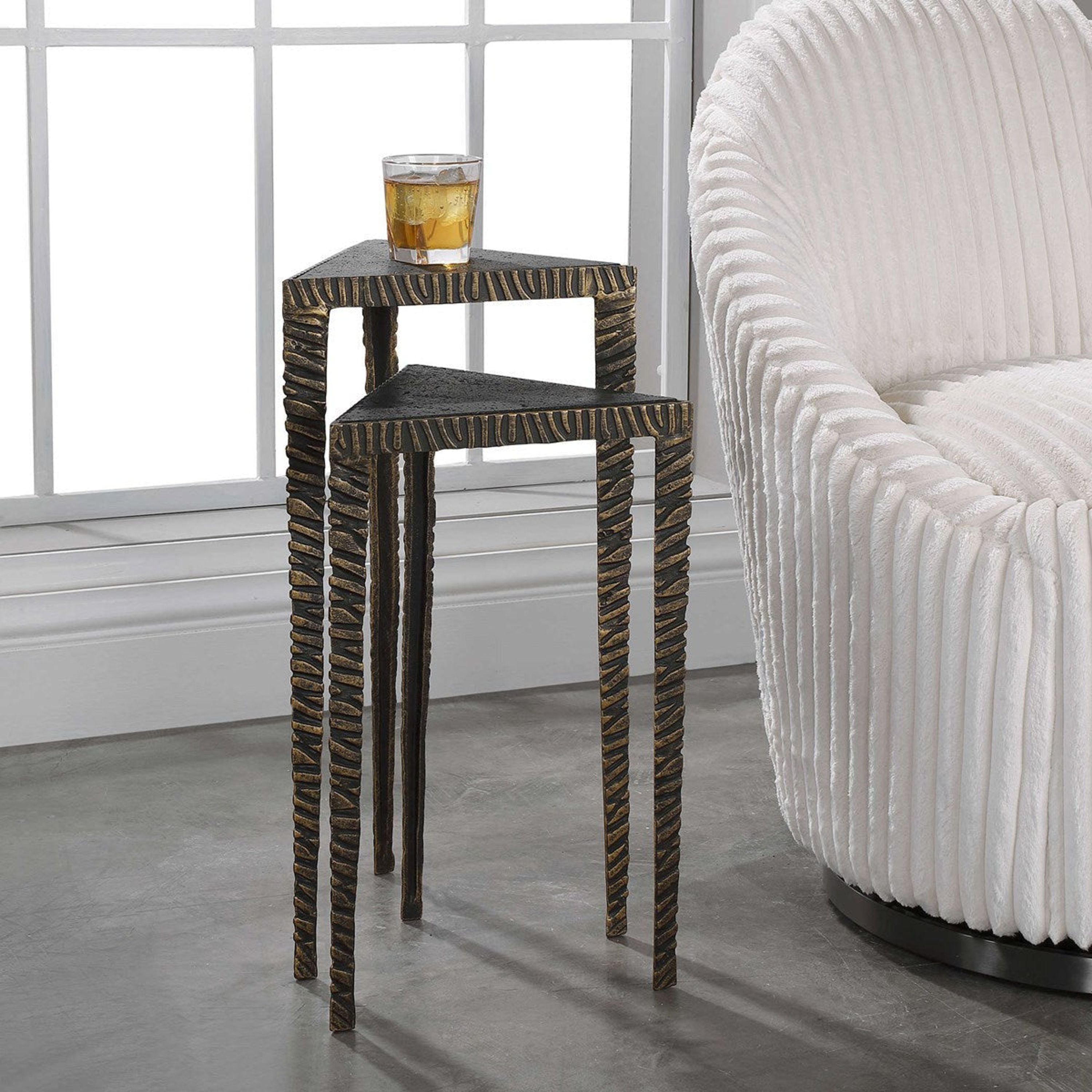 Uttermost Samira Black Stone Top With Black Iron Set of 2 Modern Nesting Tables - Image 3