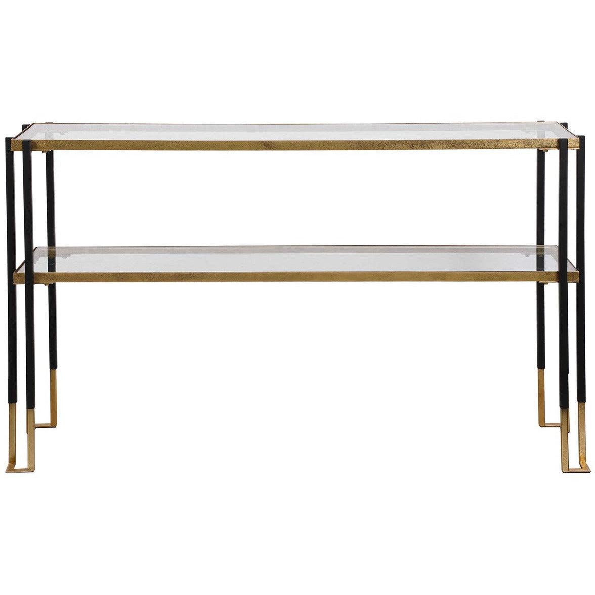 Uttermost Kentmore Glass Too With Matte Black and Brushed Gold Iron Contemporary Console Table - Image 3