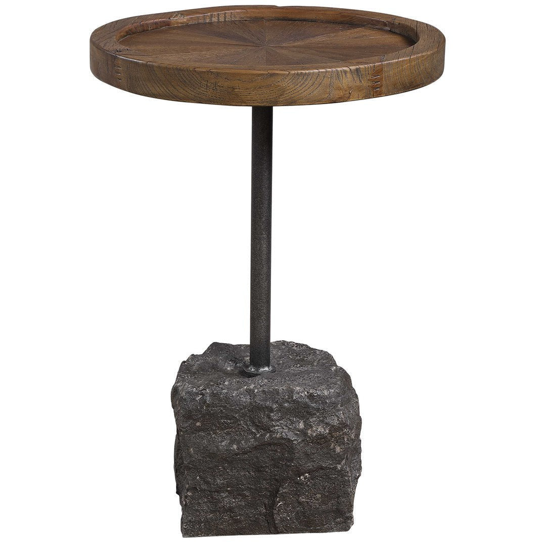 Uttermost Horton Natural Recycled Elm Top With Aged Iron Rustic Modern Round Accent Table - Image 3