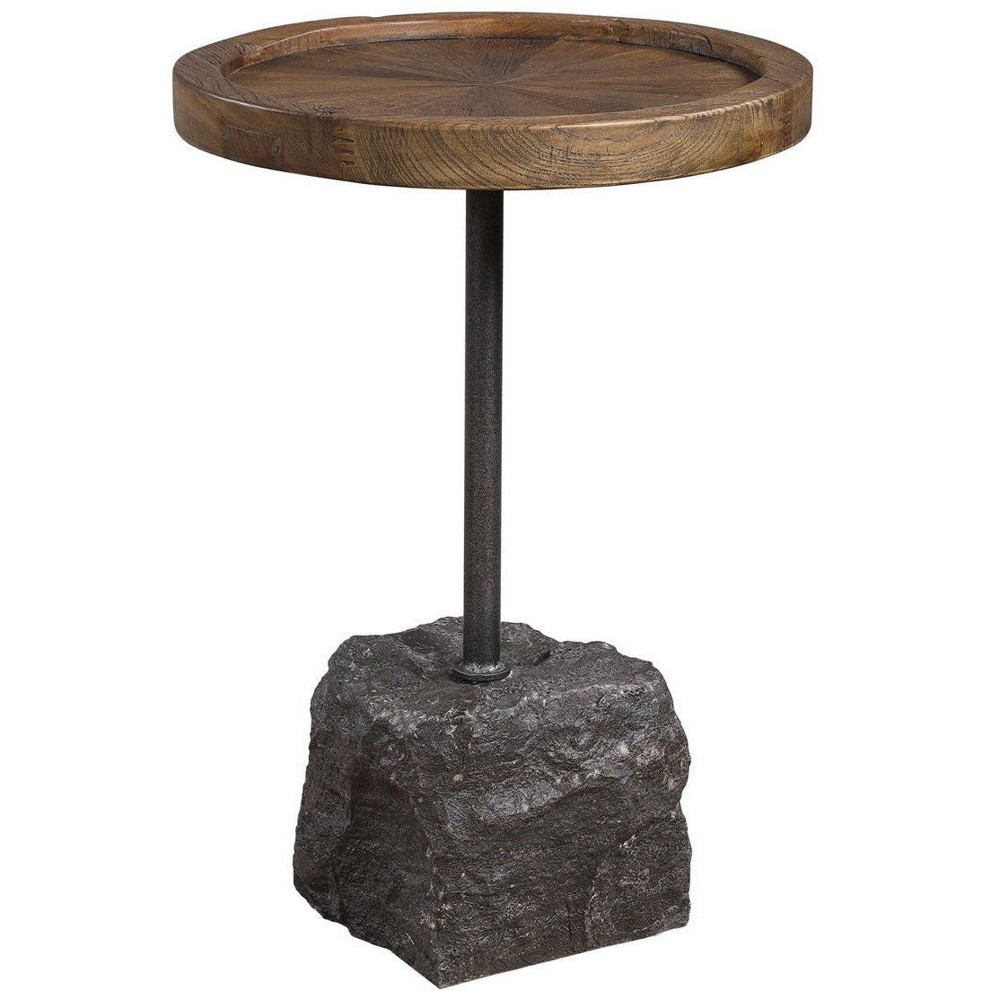 Uttermost Horton Natural Recycled Elm Top With Aged Iron Rustic Modern Round Accent Table - Image 1