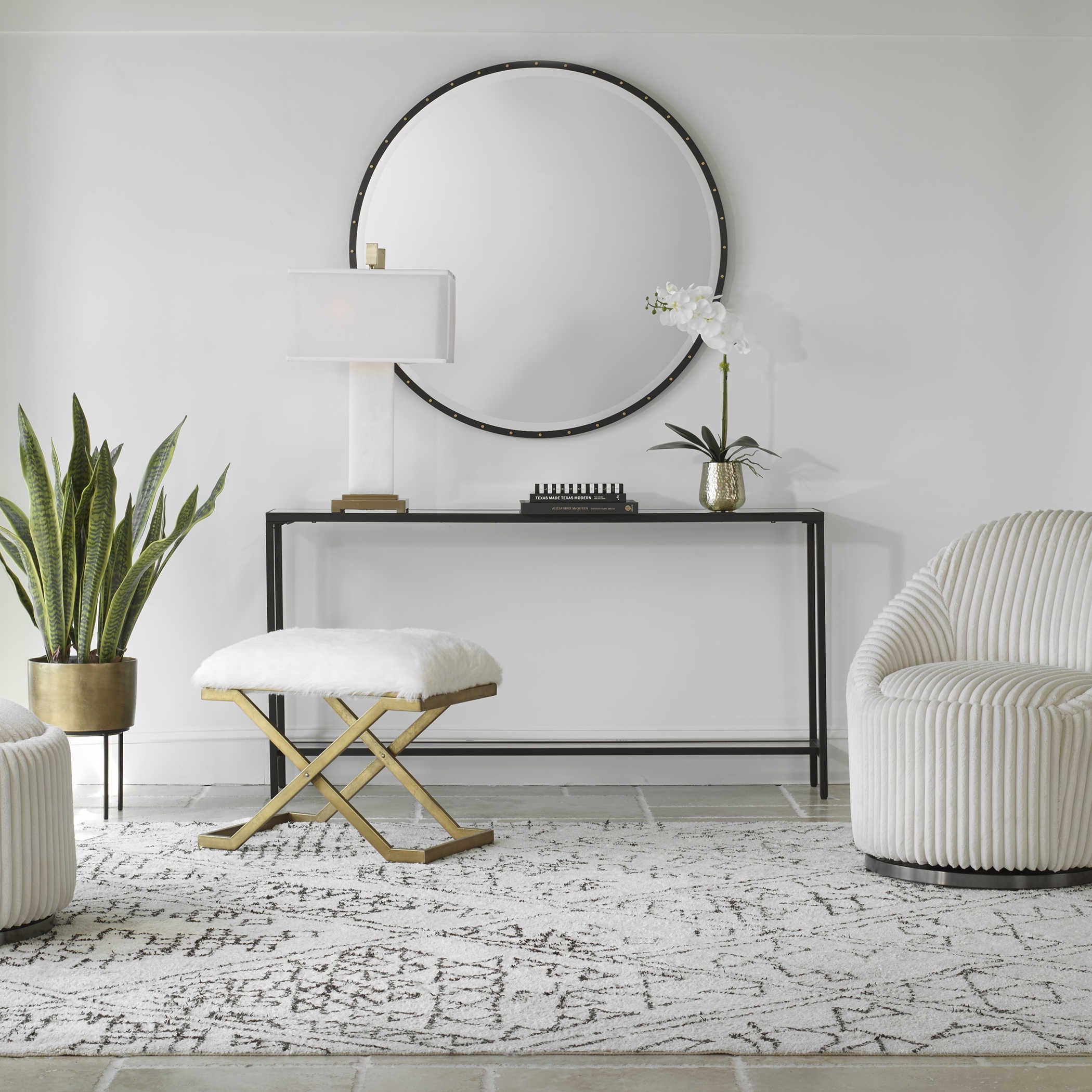 Uttermost Hayley Mirrored Top With Rustic Black Steel Modern Narrow Console Table - Image 2