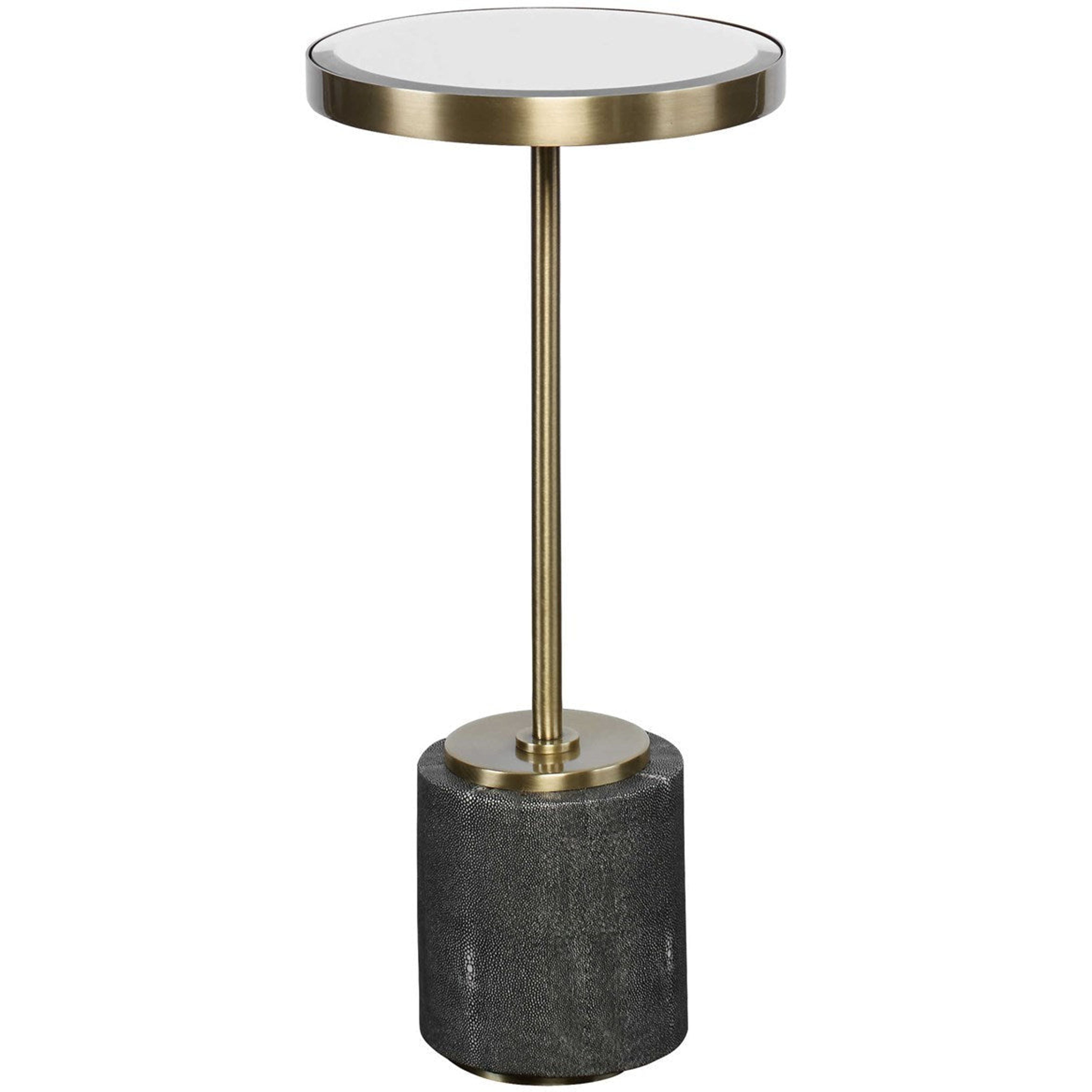 Uttermost Laurier Mirrored Top With Gray Faux Shagreen and Brushed Brass Iron Modern Drink Table - Image 2