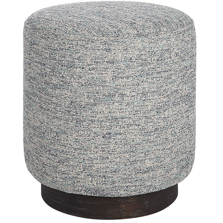 Uttermost Avila Blue & White Tweed Round Ottoman - Image 2