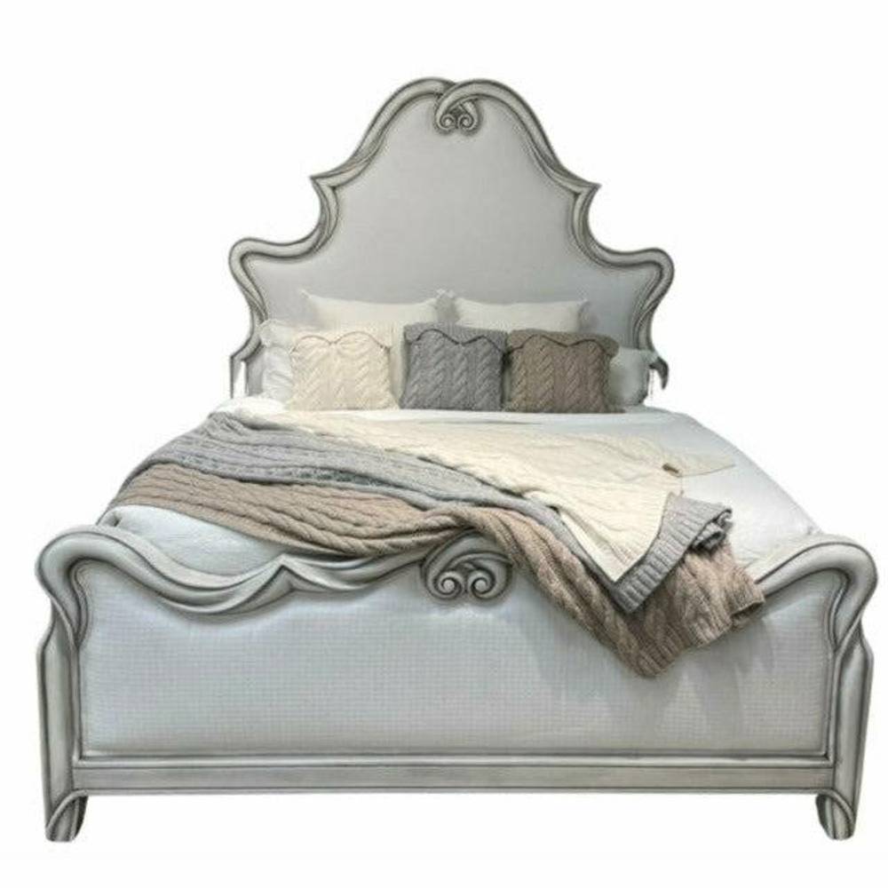 Casa Bonita Peruvian Hand-Painted Carved Wood and Linen Celine King Size Bed - Image 1