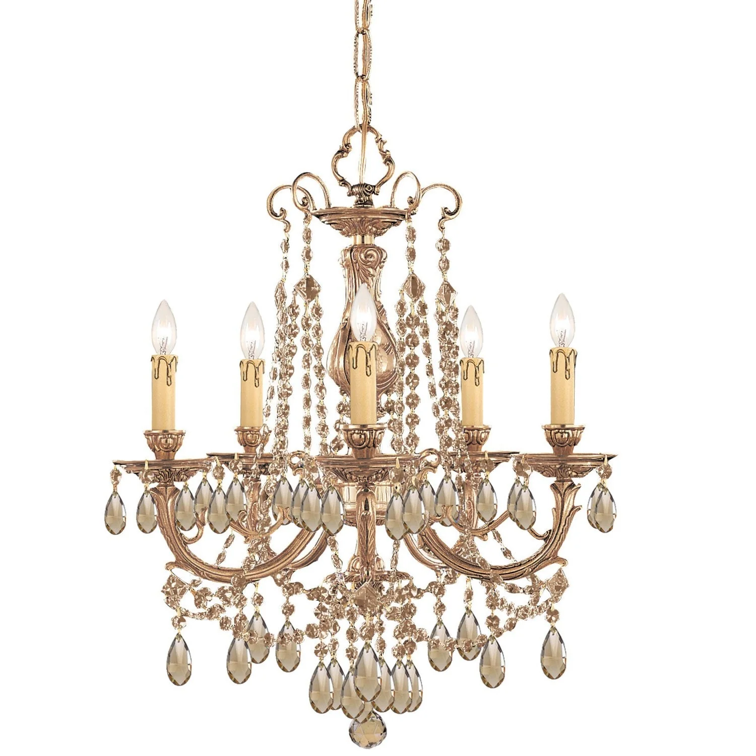 Brass Golden Teak Five-Light Chandelier - Image 1