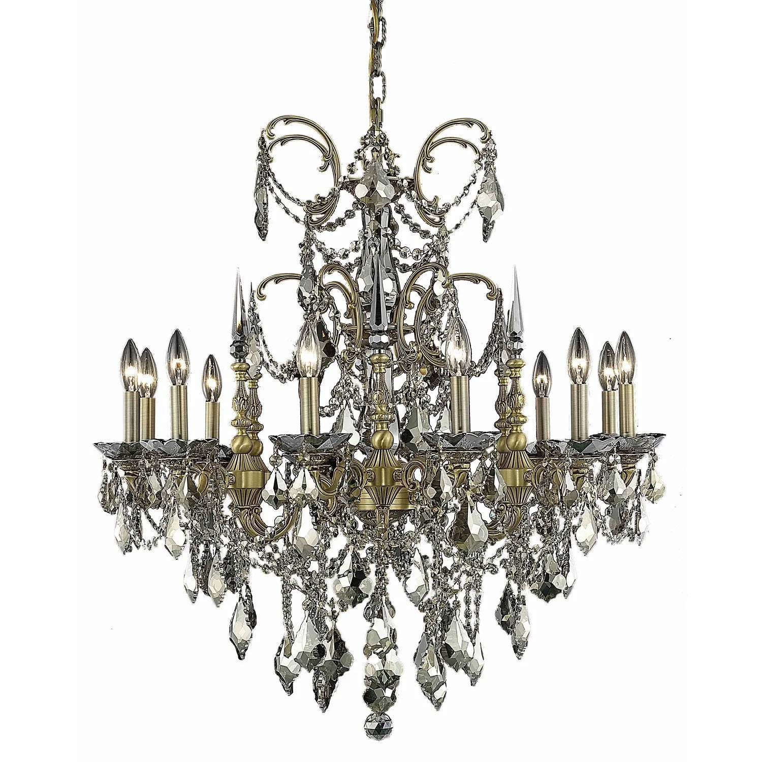 Athena French Gold Twelve-Light Chandelier with Golden Teak/Smoky Royal Cut Crystals - Image 1