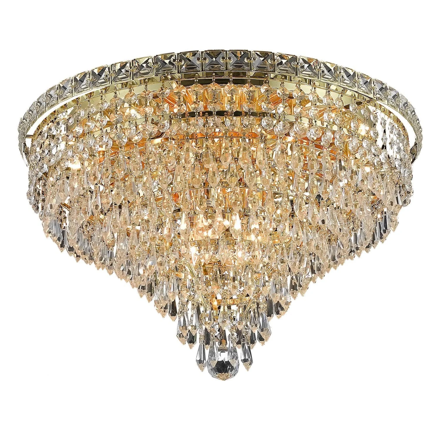 Tranquil Gold Ten-Light 20-Inch Flush Mount with Royal Cut Clear Crystal - Image 1