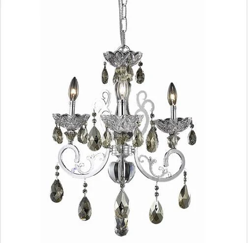 Chrome Three-Light Chandelier with Golden Teak/Smoky Royal Cut Crystals - Image 1