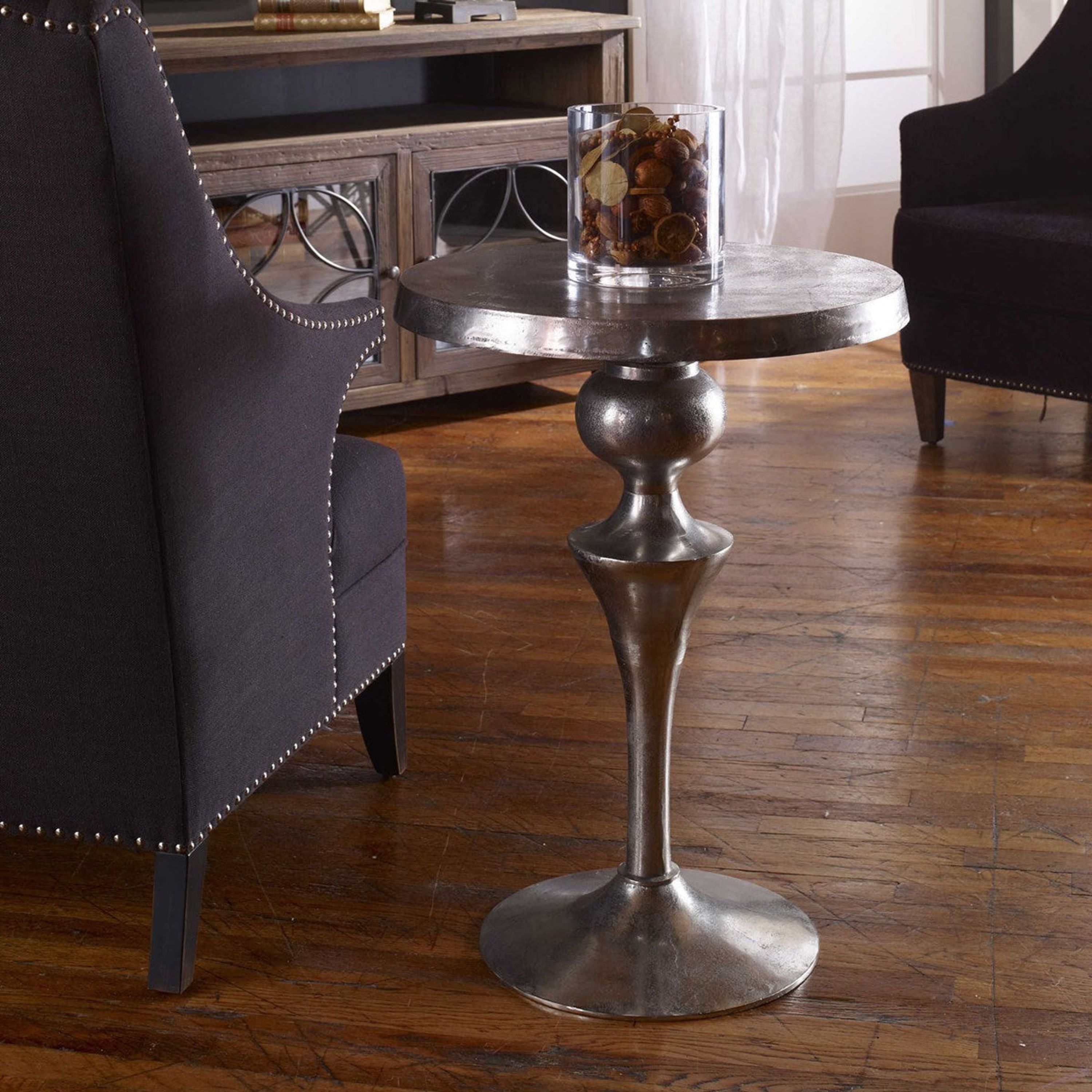 Uttermost Noland Antiqued Nickel Round Accent Table - Image 1