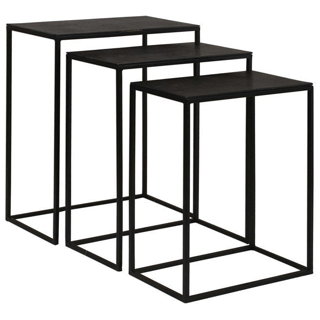 Uttermost Coreene Antiqued Bronze With Aged Black Iron Set of 3 Modern Nesting Tables - Image 2