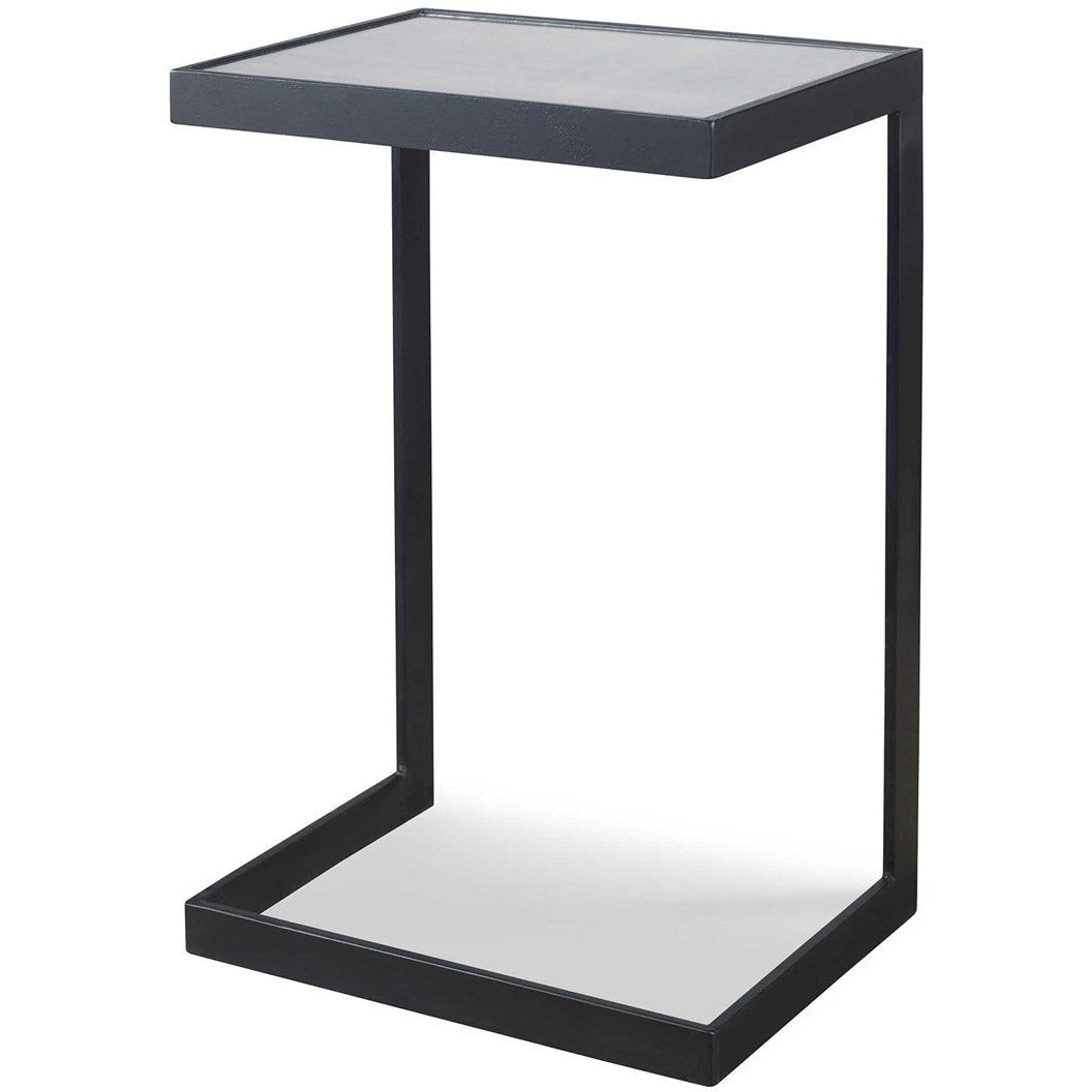 Uttermost Windell Mirrored Top With Black Iron Base Modern Accent Table