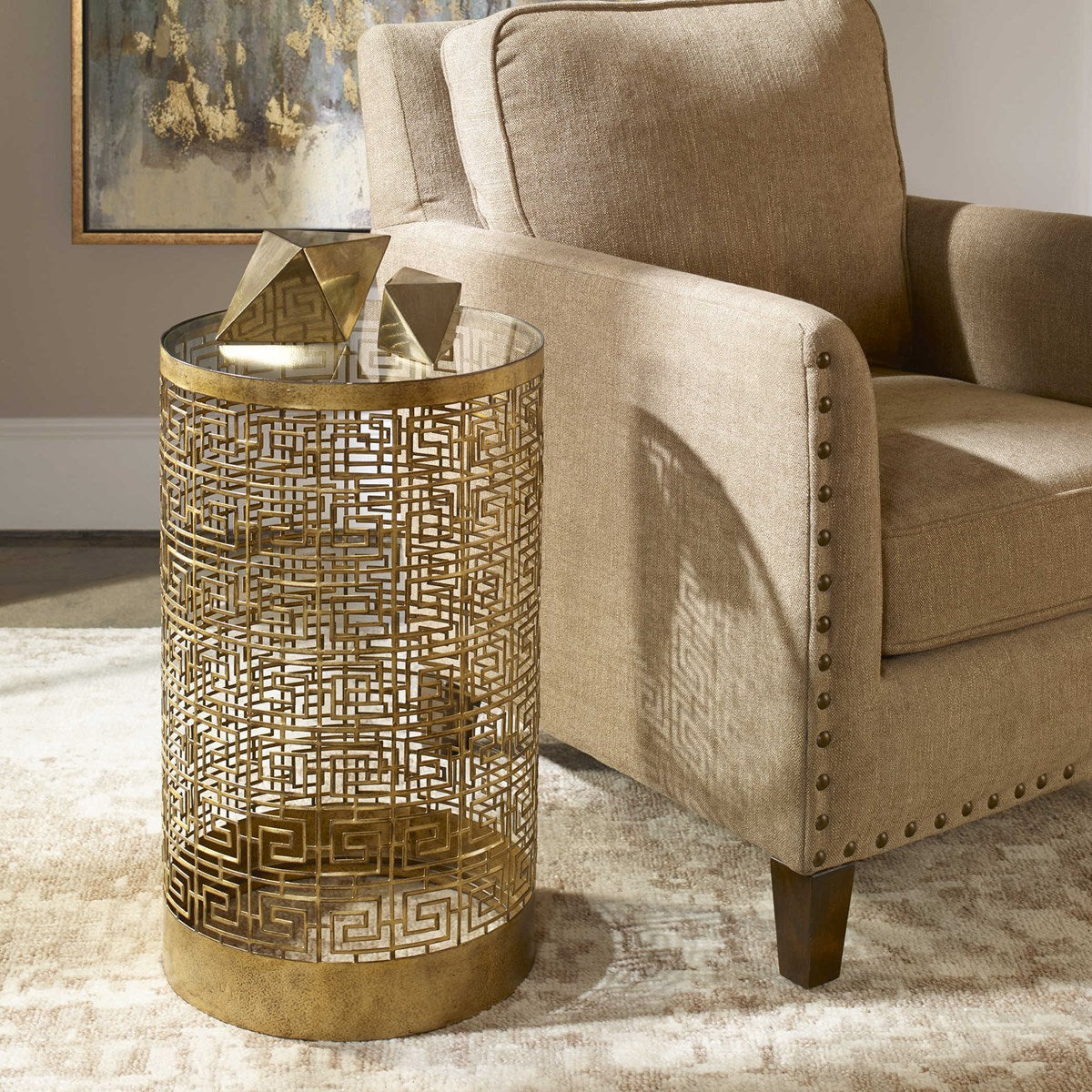 Uttermost Algernon Antiqued Gold Iron Round Accent Drink Table - Image 1