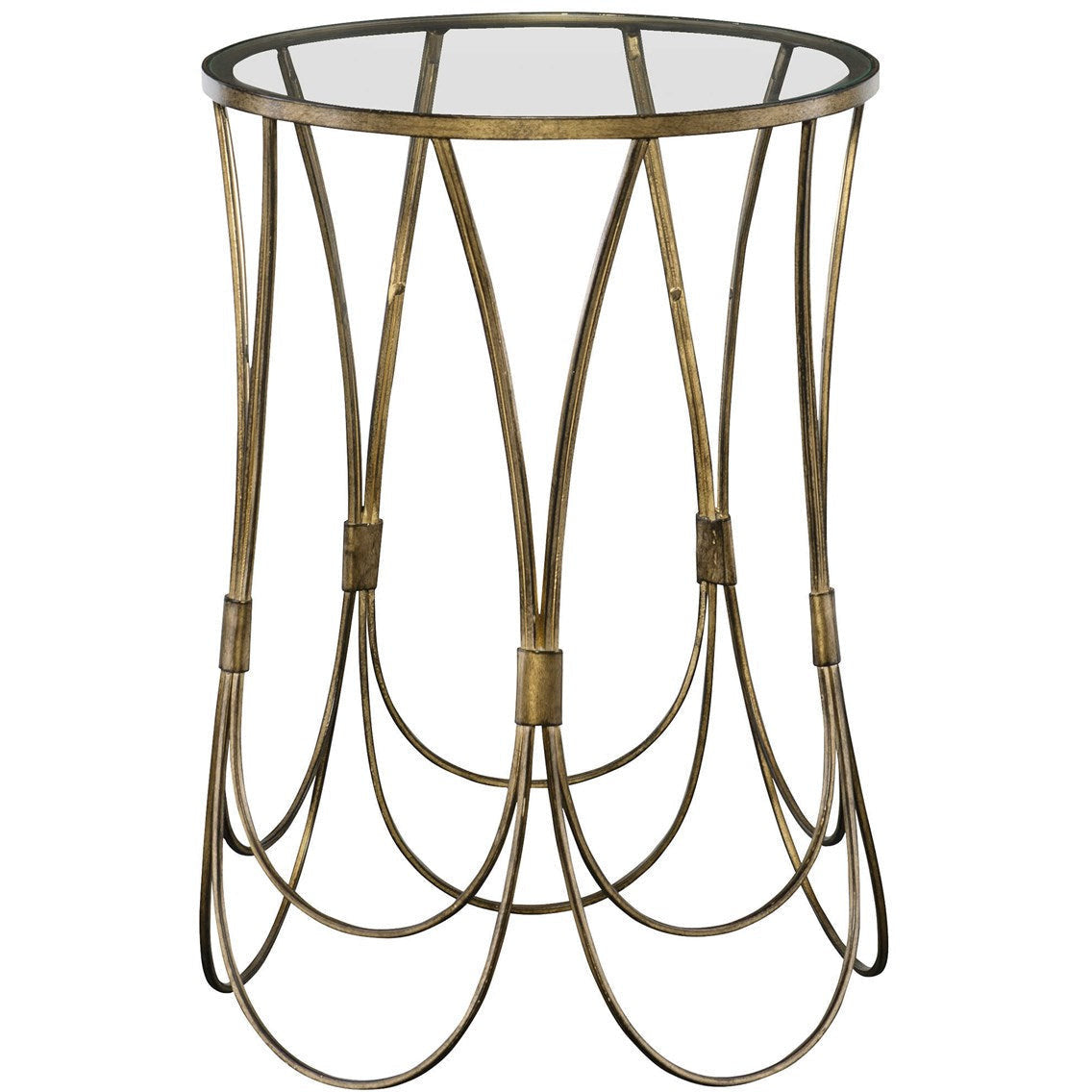 Uttermost Kalindra Glass Top With Antiqued Gold Iron Modern Round Accent Table - Image 2