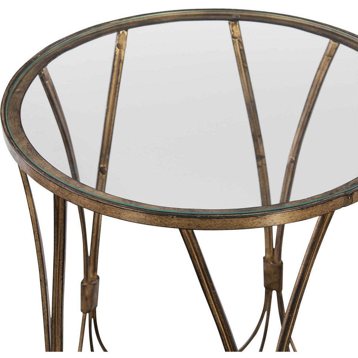 Uttermost Kalindra Glass Top With Antiqued Gold Iron Modern Round Accent Table - Image 3