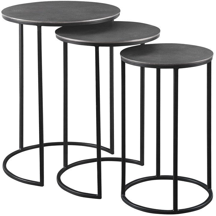 Uttermost Erik Antiqued Nickel Top With Aged Black Iron Set of 3 Modern Nesting Tables - Image 2