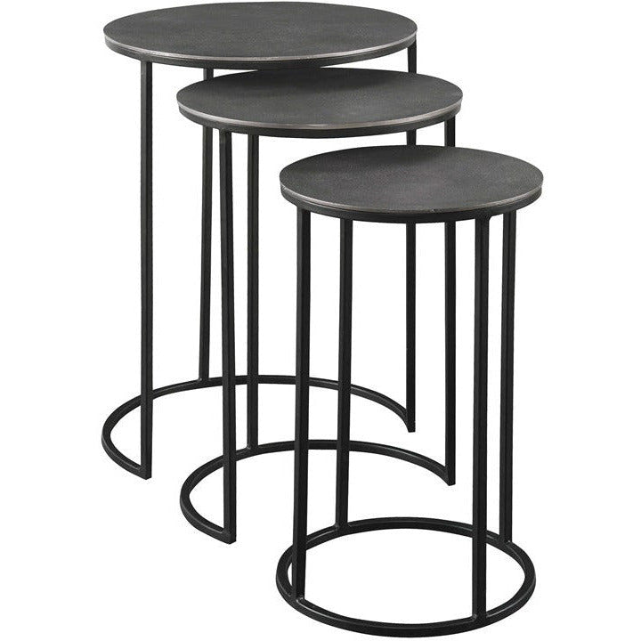Uttermost Erik Antiqued Nickel Top With Aged Black Iron Set of 3 Modern Nesting Tables - Image 3
