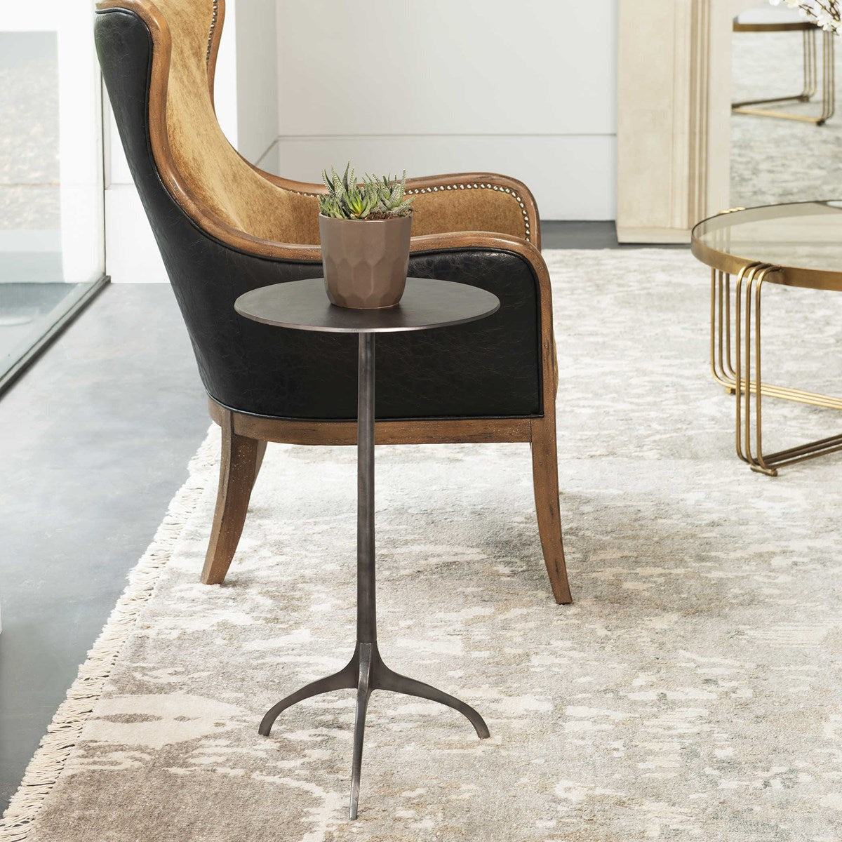 Uttermost Beacon Antiqued Nickel Round Modern Accent Table - Image 1
