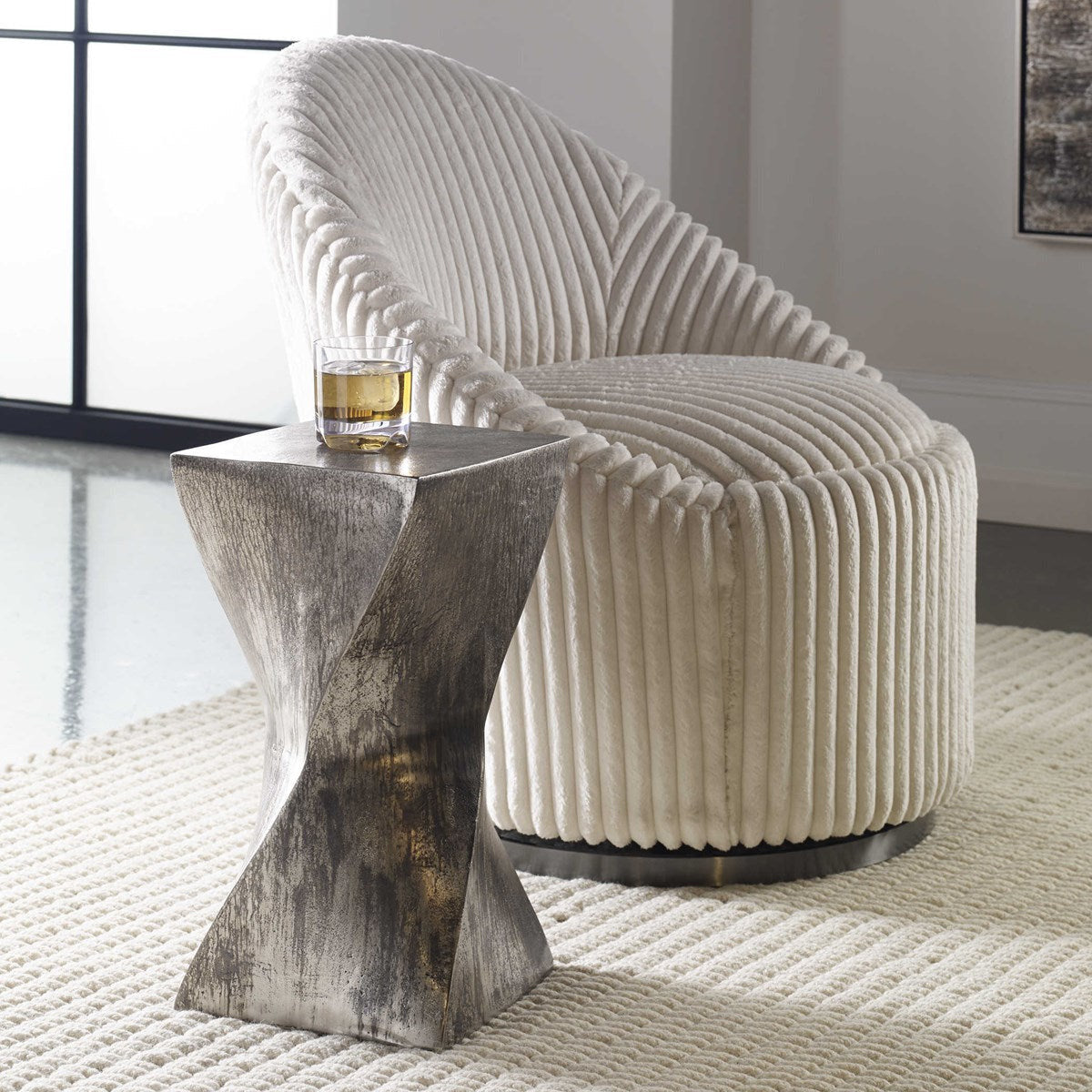 Uttermost Euphrates Tarnished Silver Sculptural Modern Accent Table - Image 1