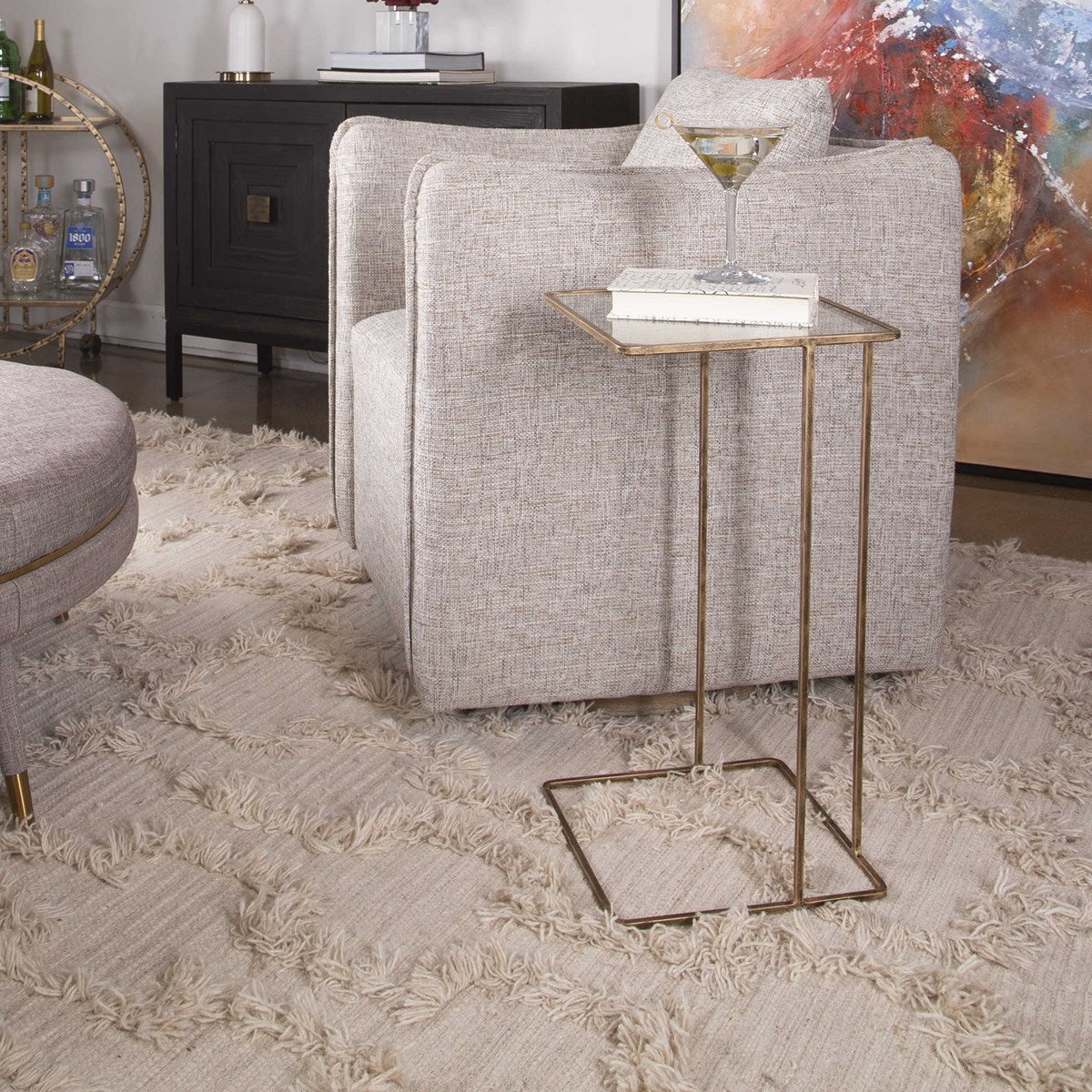 Uttermost Cadmus Glass Too With Antiqued Gold Iron Modern Accent Table - Image 1