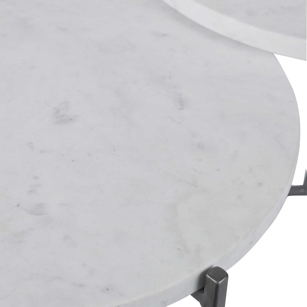 Uttermost Contarini White Marble Toos With Gunmetal Silver Iron Tiered Coffee Tables - Image 3