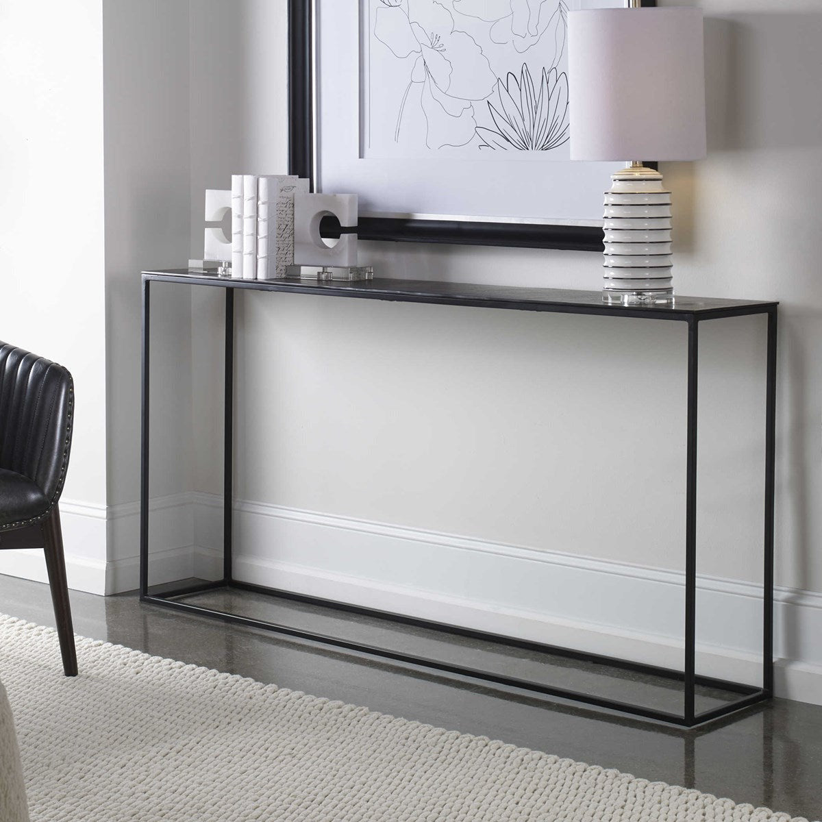 Uttermost Coreene Antiqued Bronze With Aged Black Iron Large Modern Console Table - Image 1