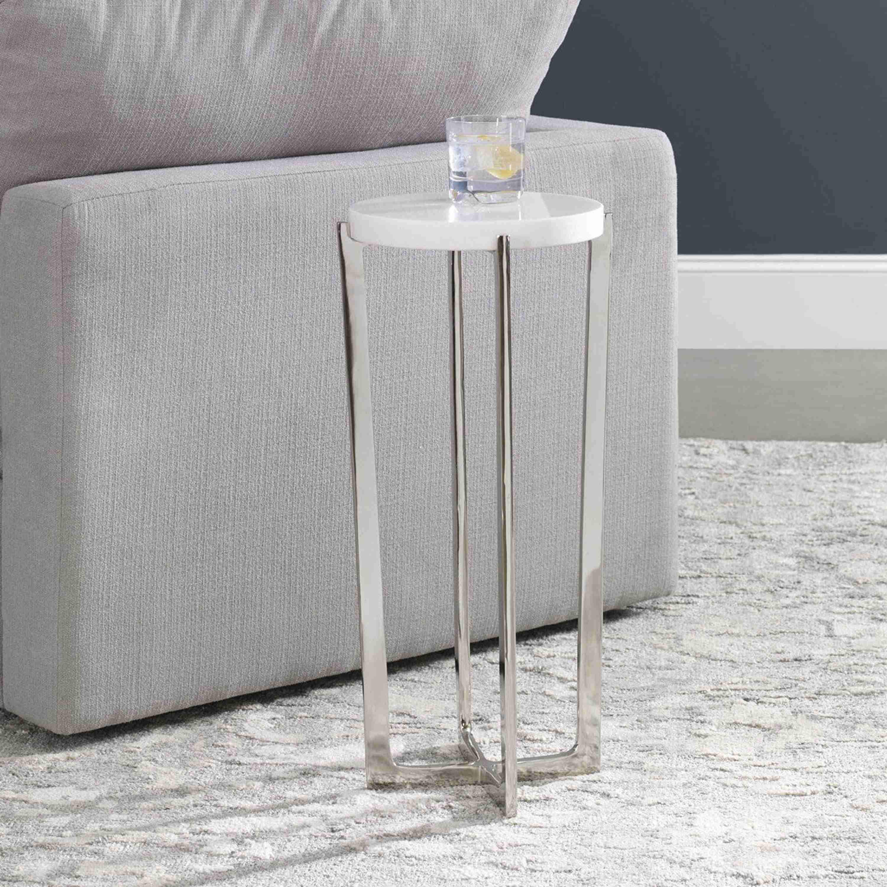 Uttermost Waldorf White Marble Top With Polished Nickel Drink Table - Image 2